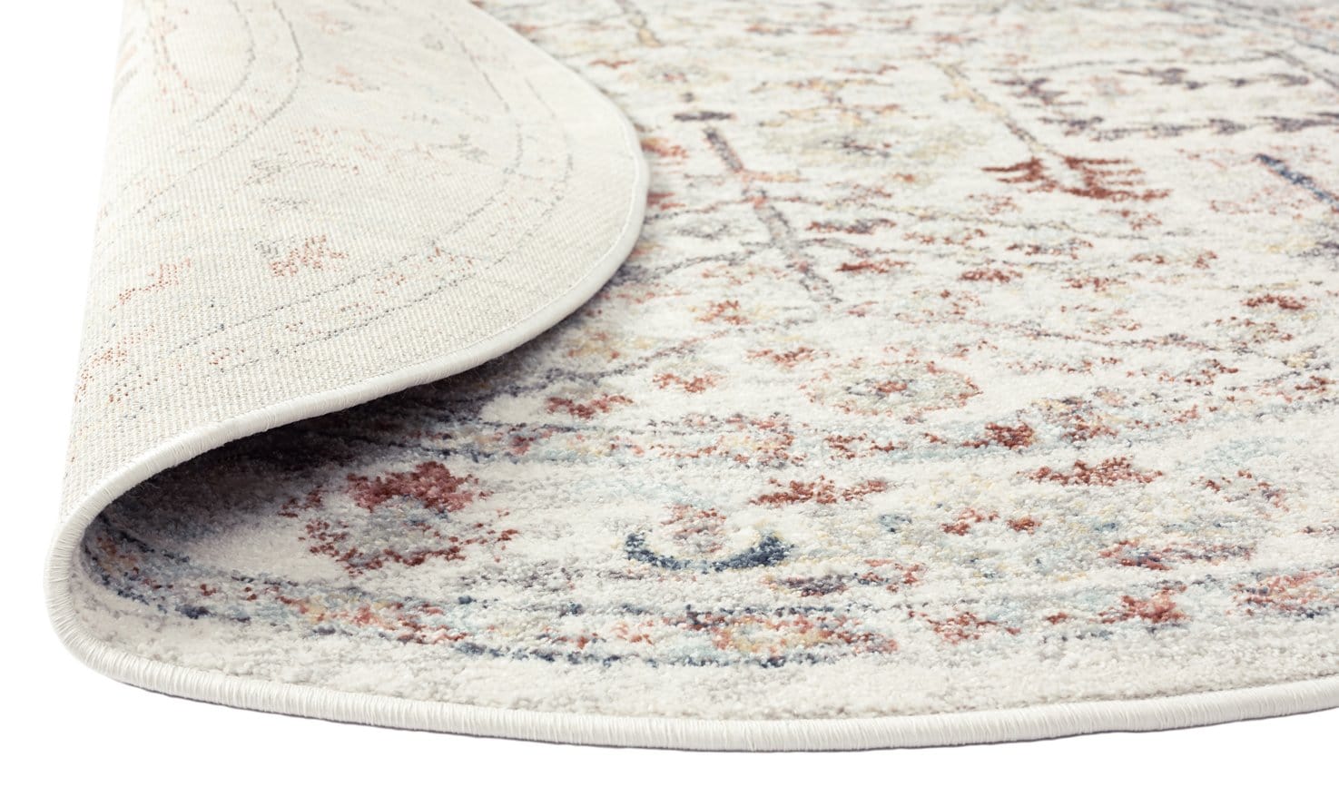 Livvie Blue and Orange Multi-Colour Distressed Round Rug - Image 12