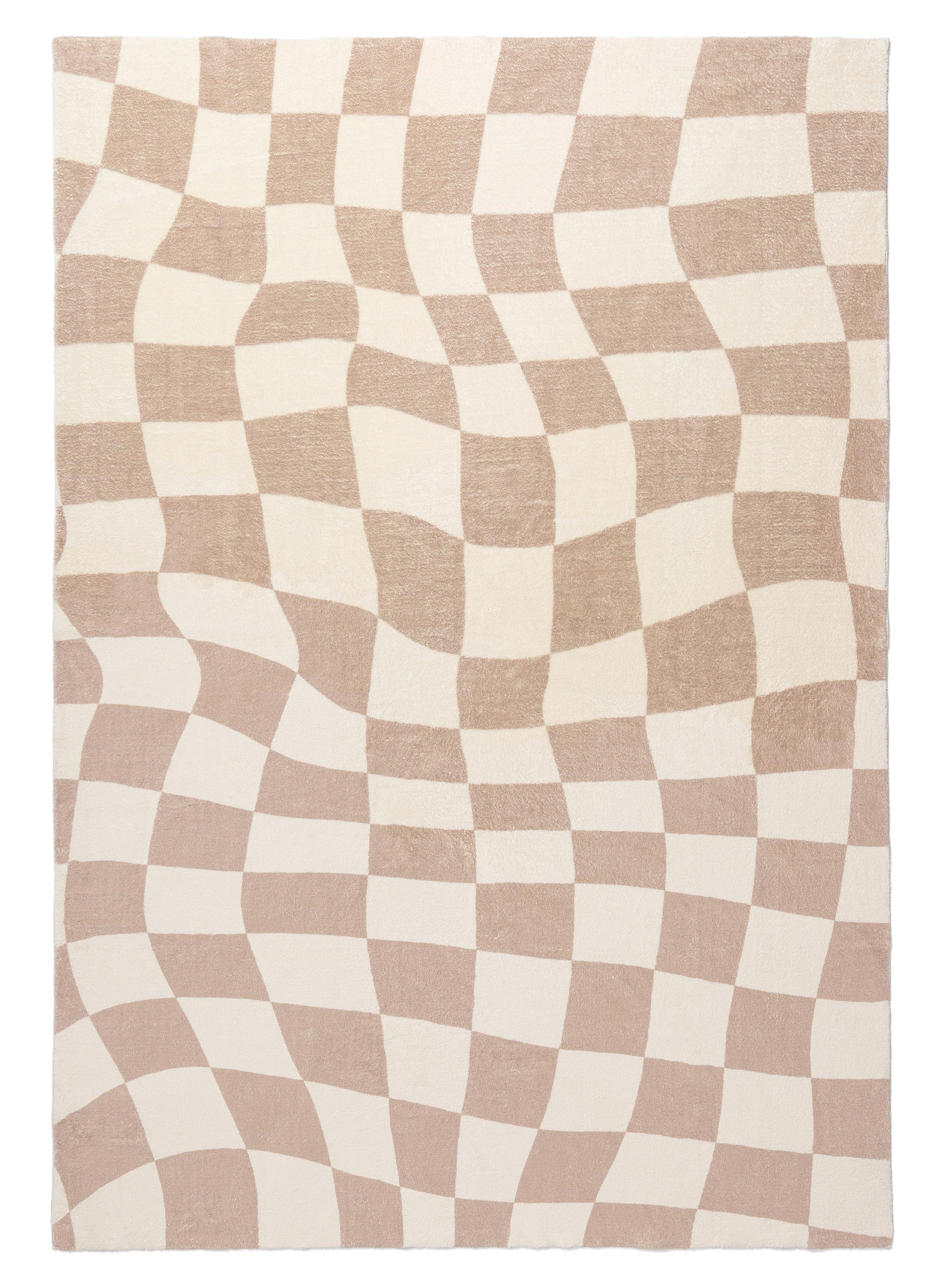 Logan Beige and Ivory Abstract Checkered Washable Rug