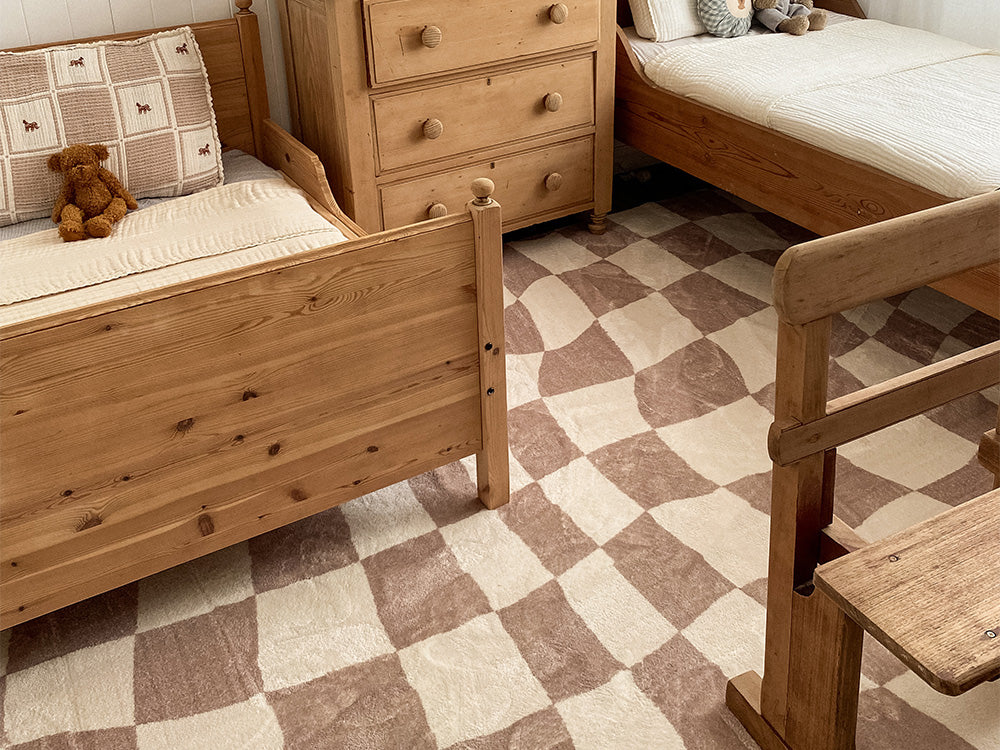Logan Beige and Ivory Abstract Checkered Washable Rug - Image 12