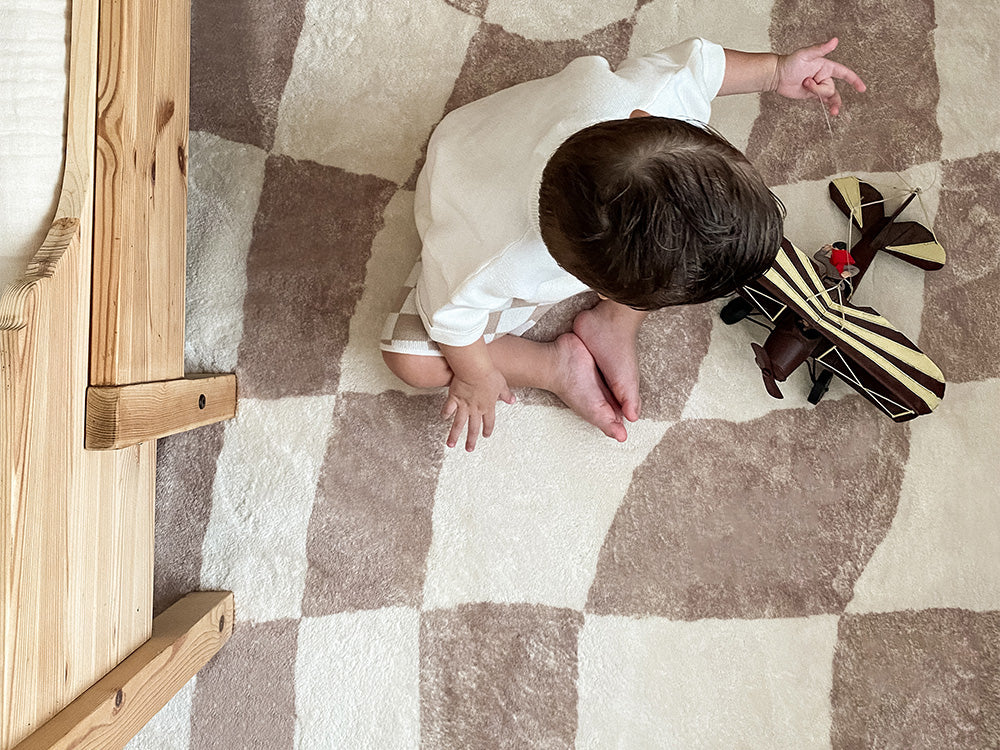 Logan Beige and Ivory Abstract Checkered Washable Rug - Image 13