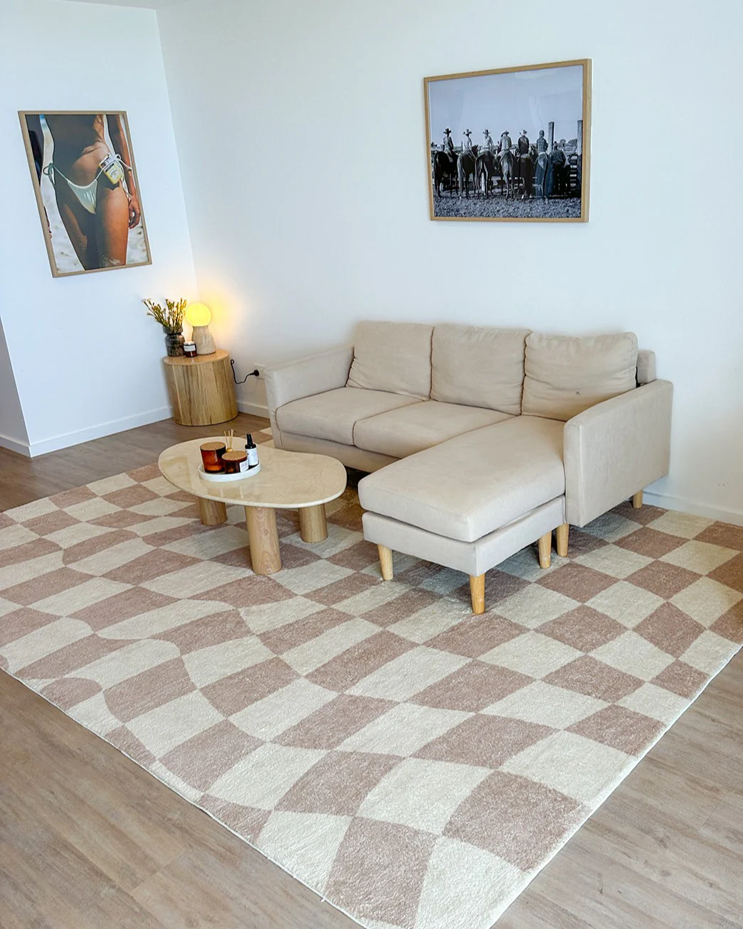 Logan Beige and Ivory Abstract Checkered Washable Rug - Image 2