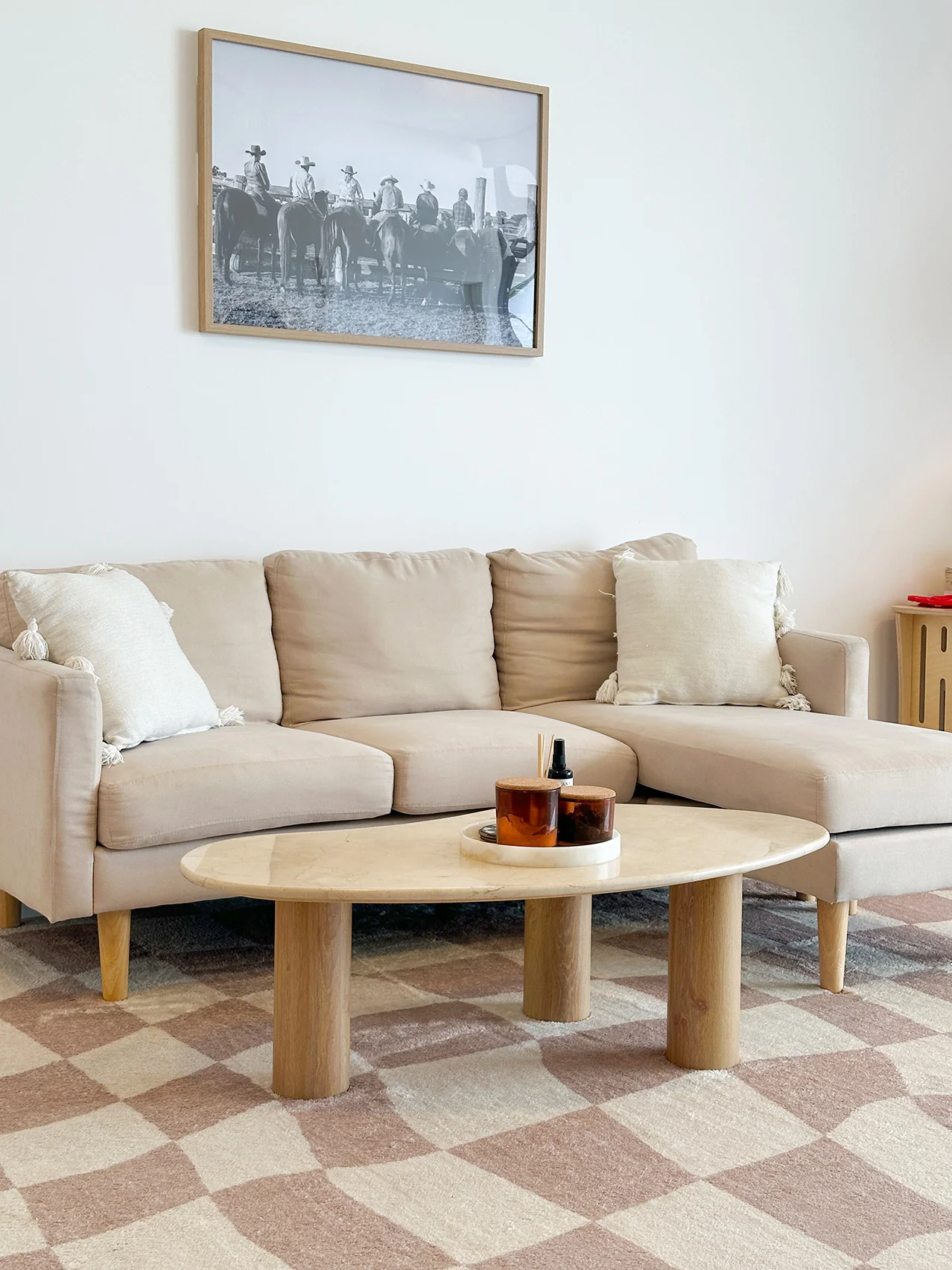Logan Beige and Ivory Abstract Checkered Washable Rug - Image 3