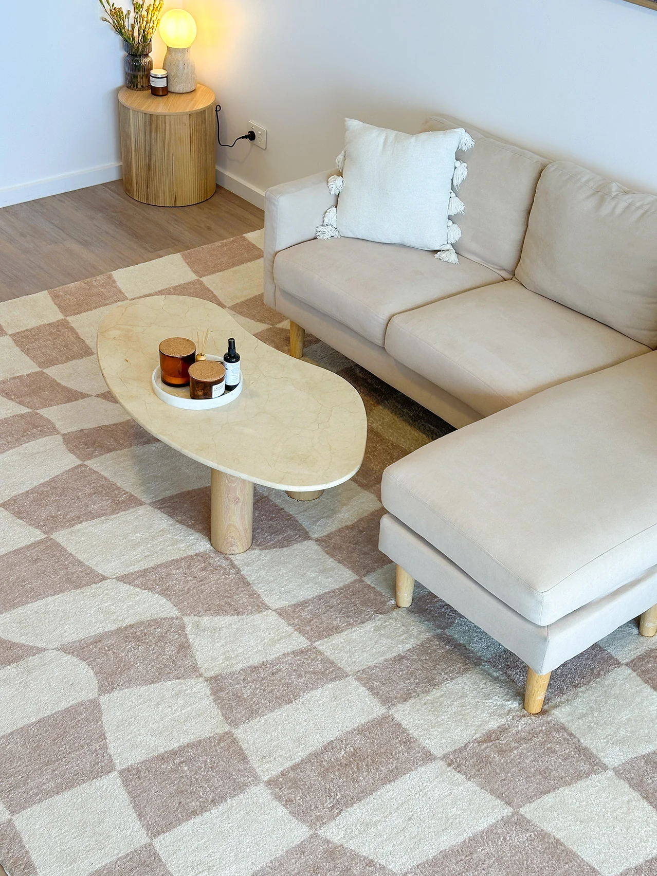 Logan Beige and Ivory Abstract Checkered Washable Rug - Image 4