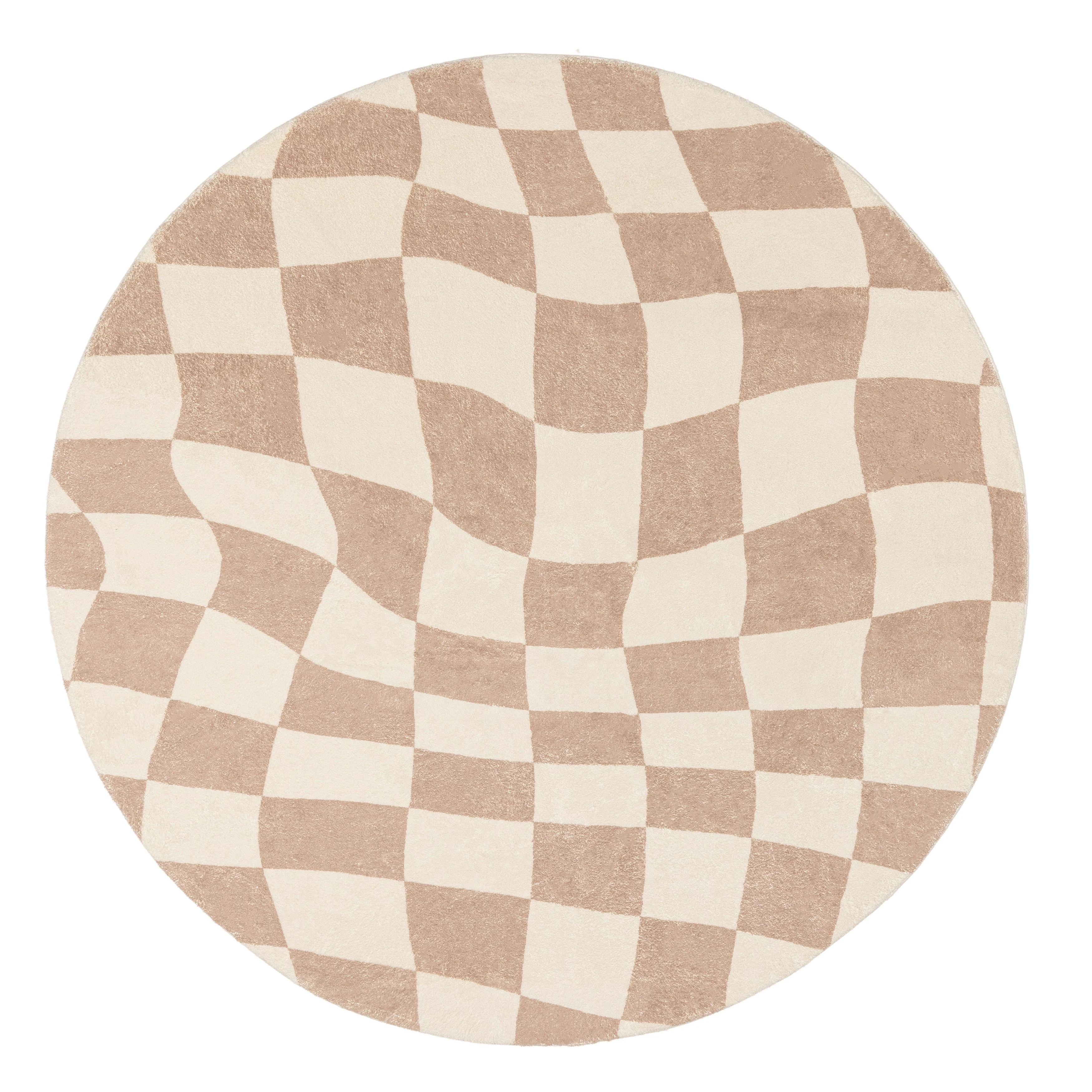 Logan Beige and Ivory Checkered Washable Round Rug