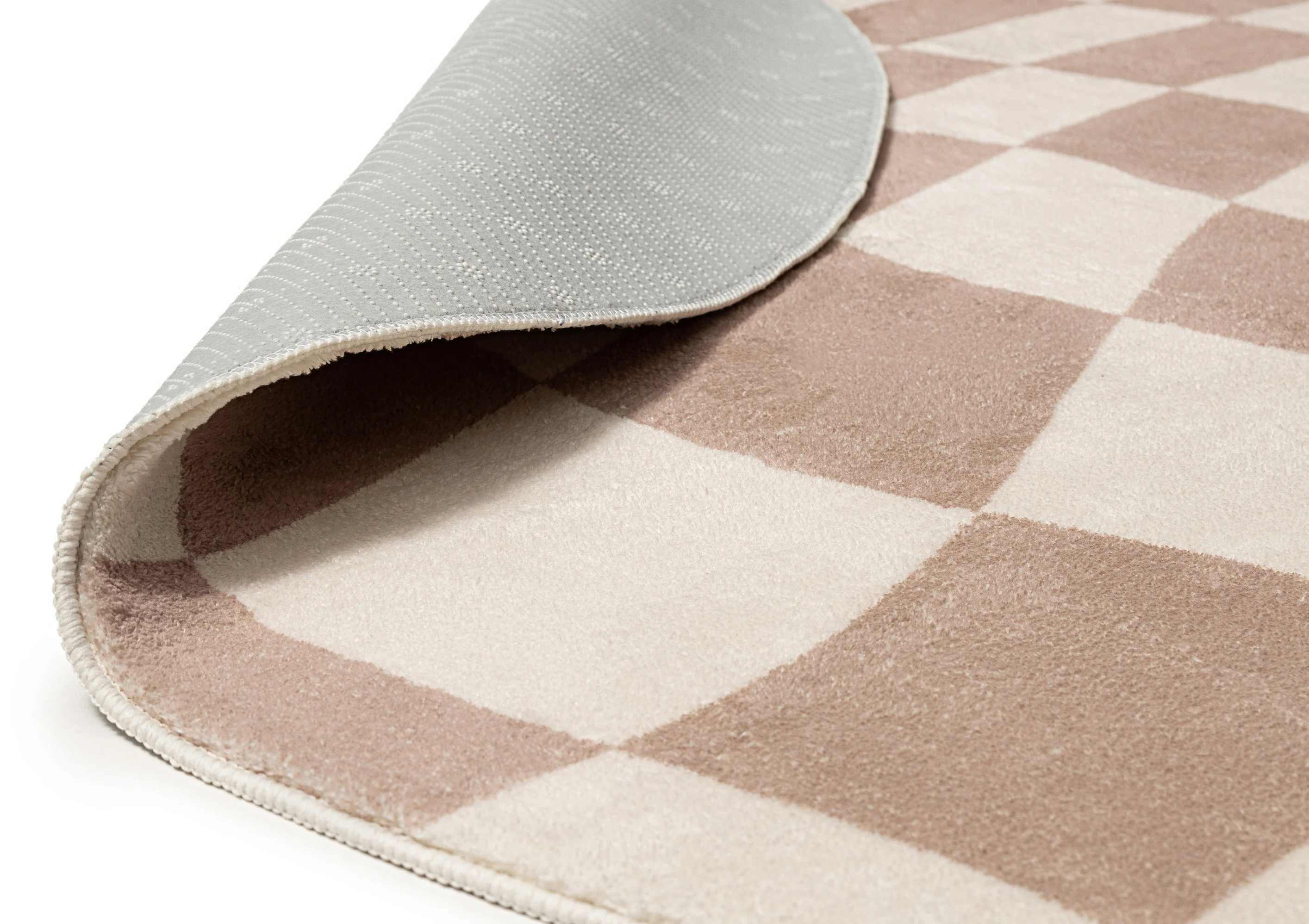 Logan Beige and Ivory Checkered Washable Round Rug - Image 5