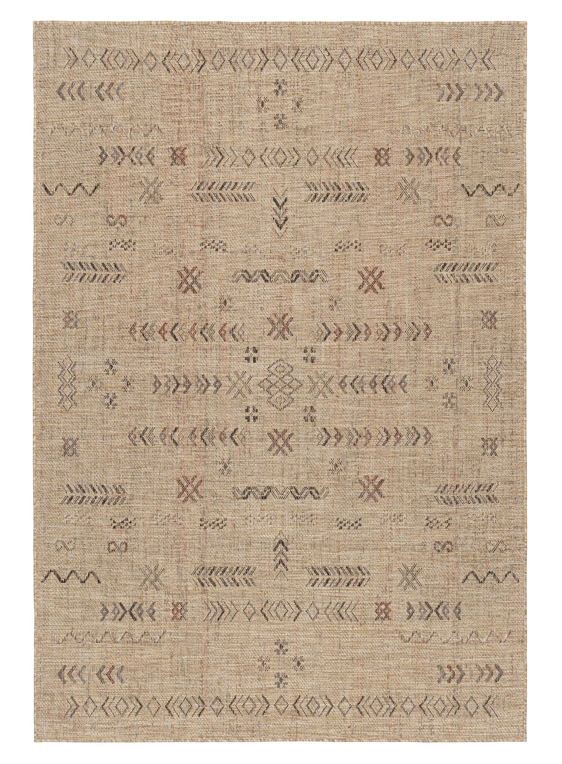 Loom Sand Beige and Stone Tribal Pattern Indoor Outdoor Rug