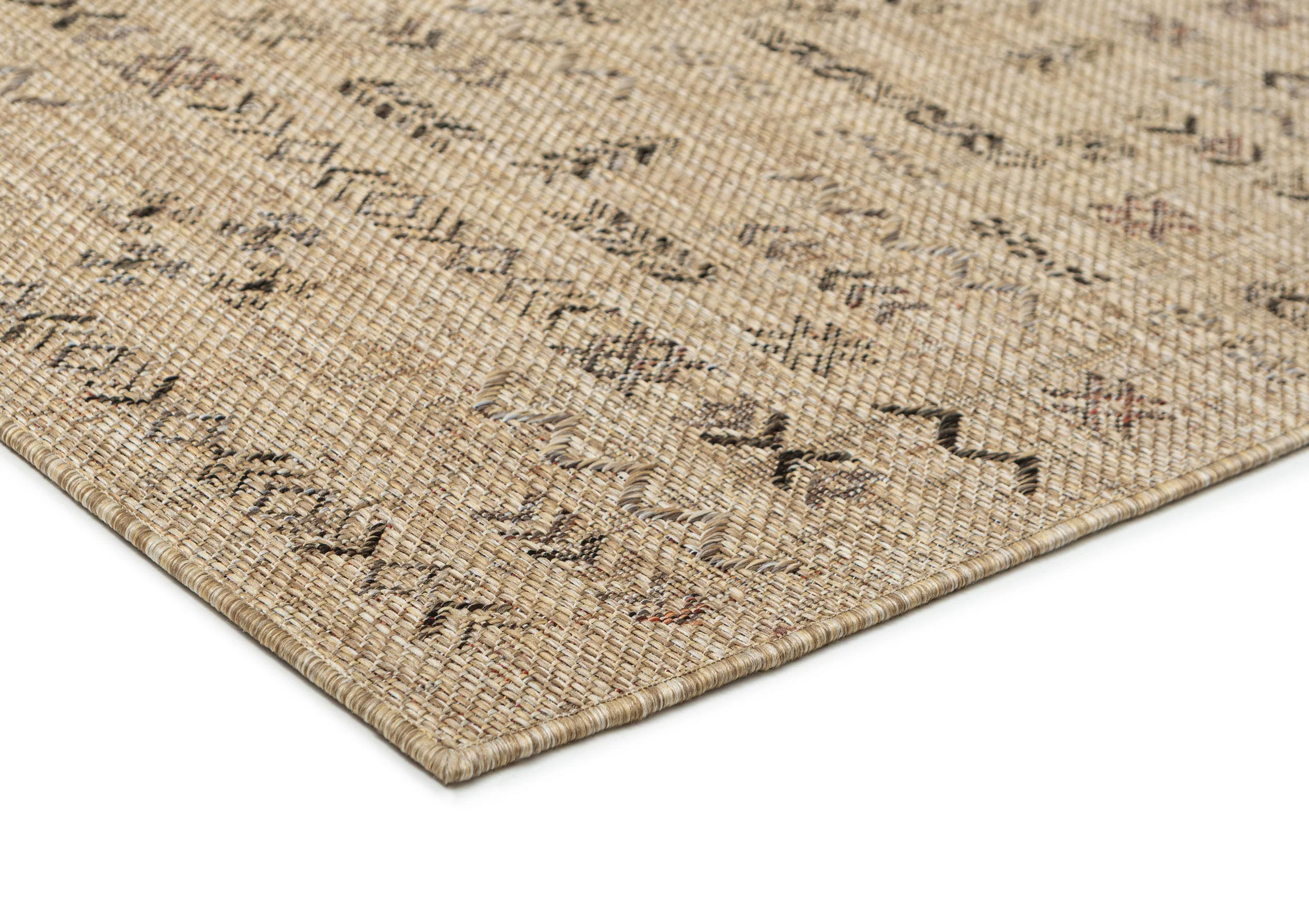 Loom Sand Beige and Stone Tribal Pattern Indoor Outdoor Runner Rug - Image 8