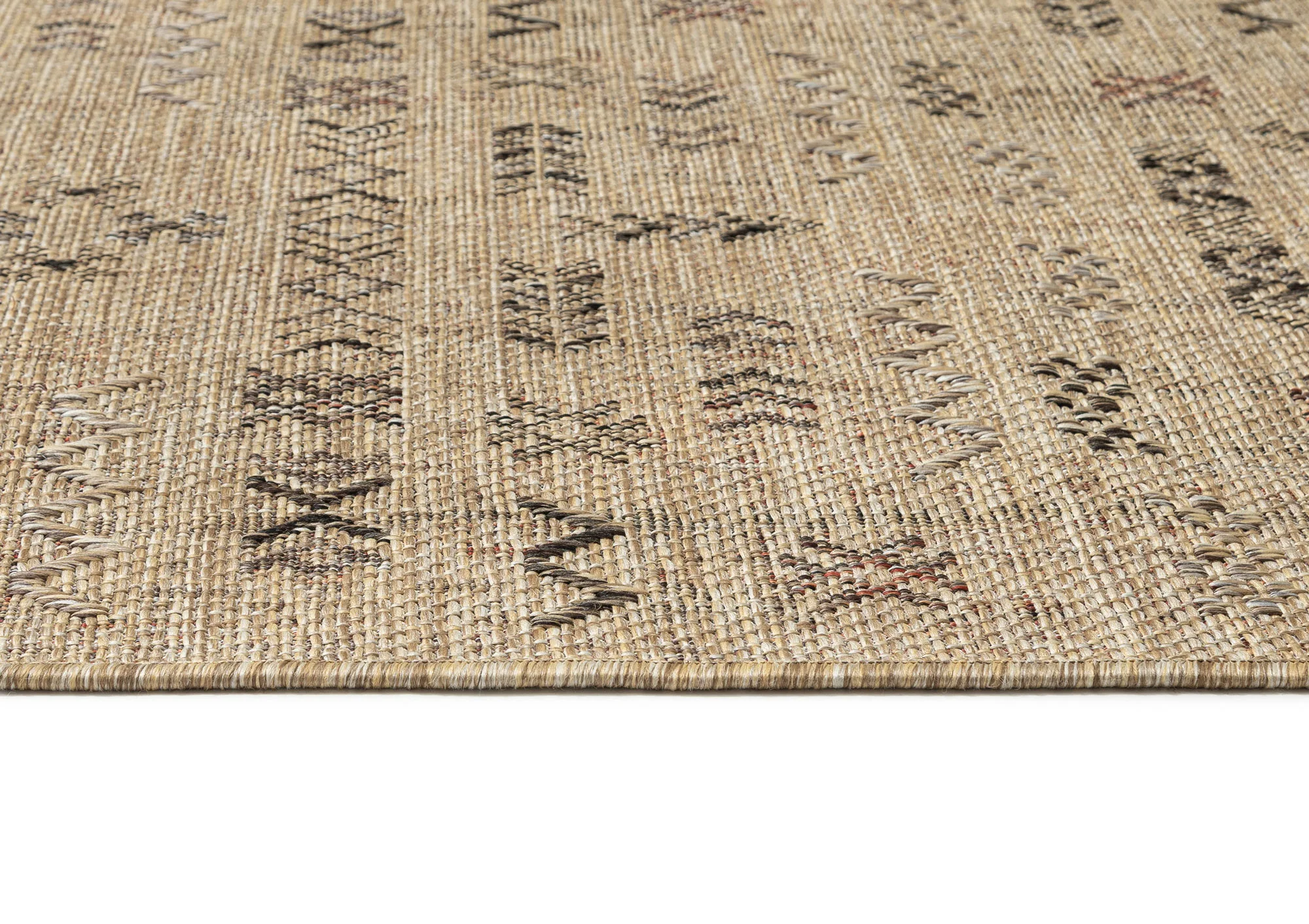 Loom Sand Beige and Stone Tribal Pattern Indoor Outdoor Runner Rug - Image 9