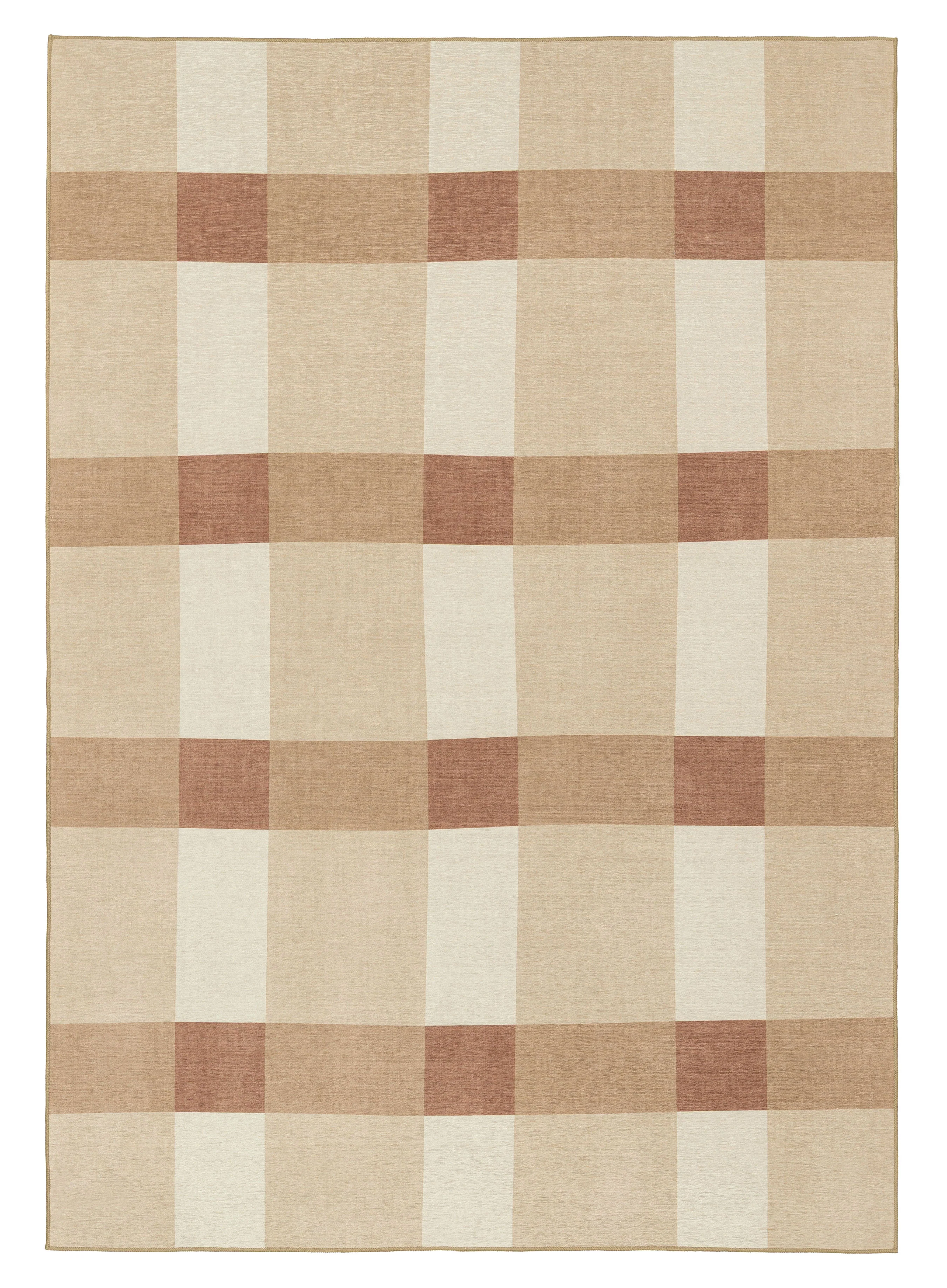 Lucca Beige Ivory and Terracotta Checkered Indoor Outdoor Rug