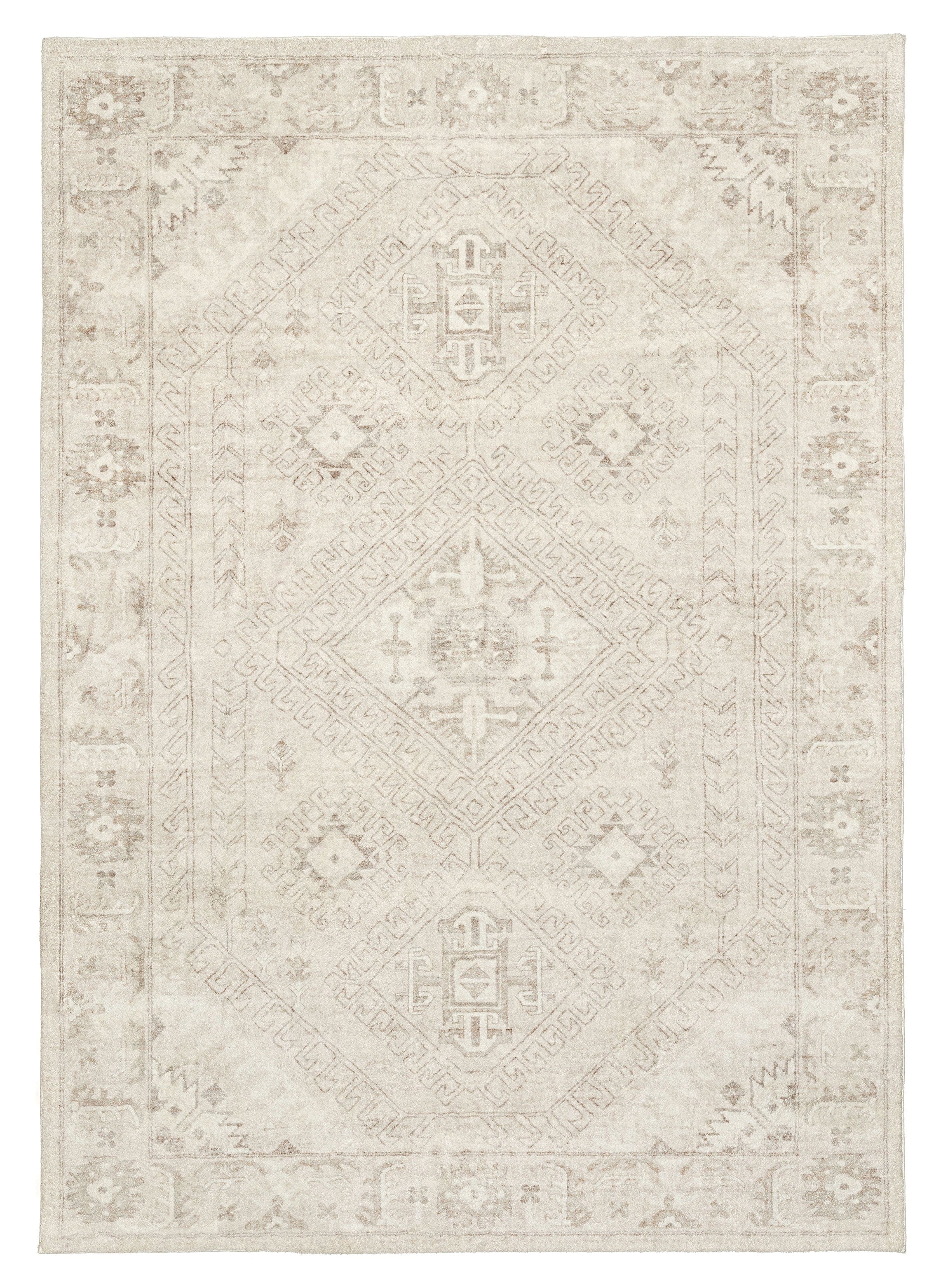 Lucille Cream and Beige Distressed Washable Rug