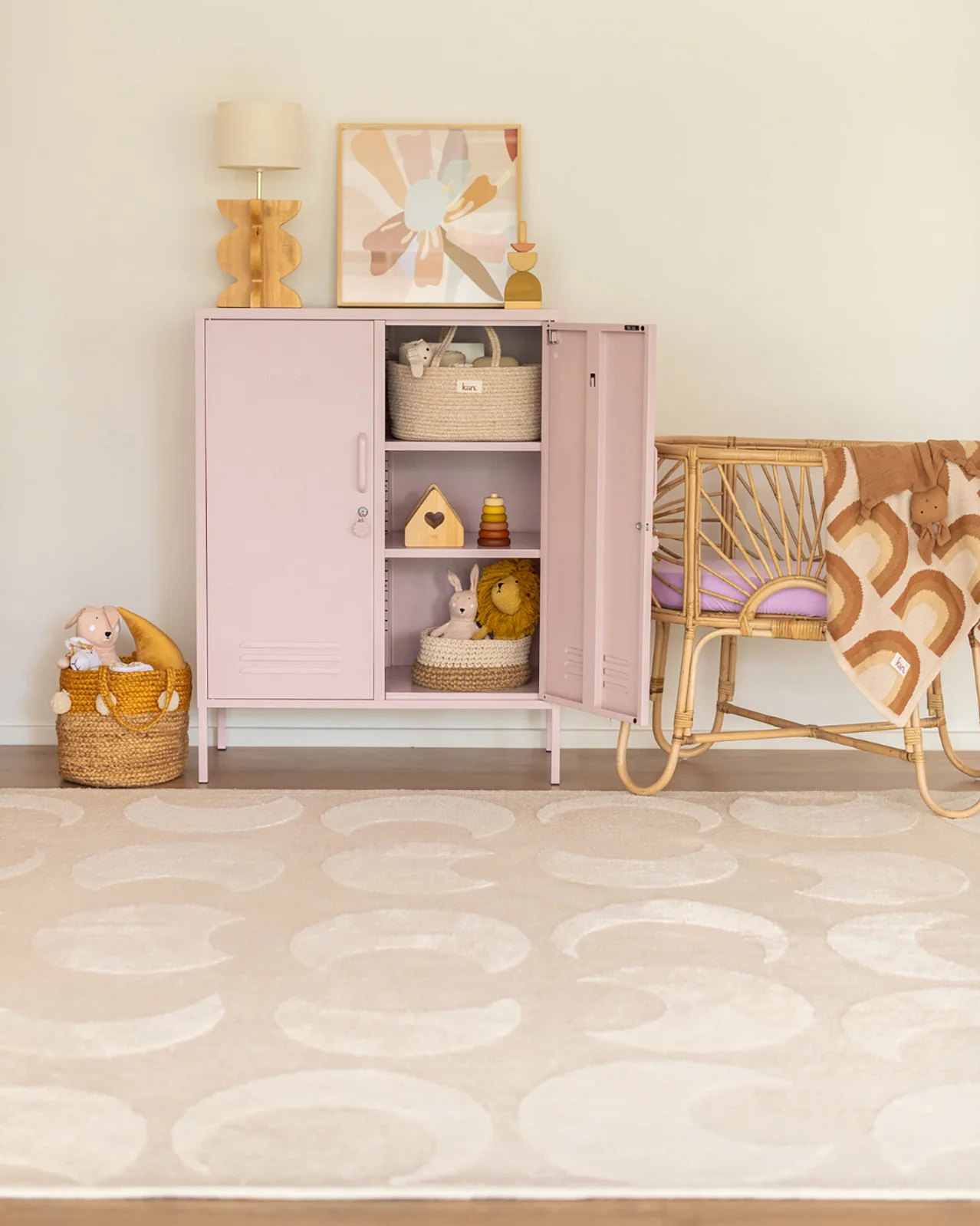 Lucy Beige Cream Half-Moon Pattern Rug - Image 3