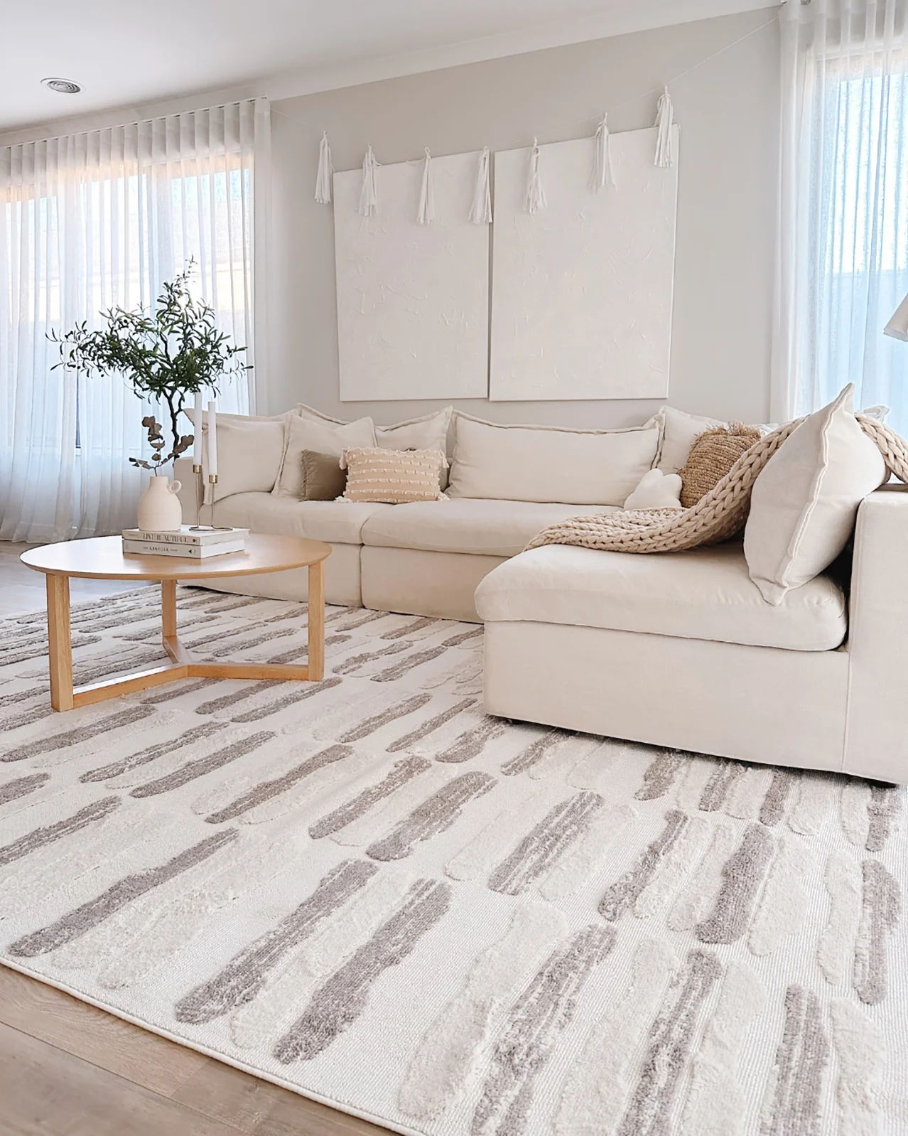 Luiza Ivory and Beige Abstract Striped Rug - Image 2