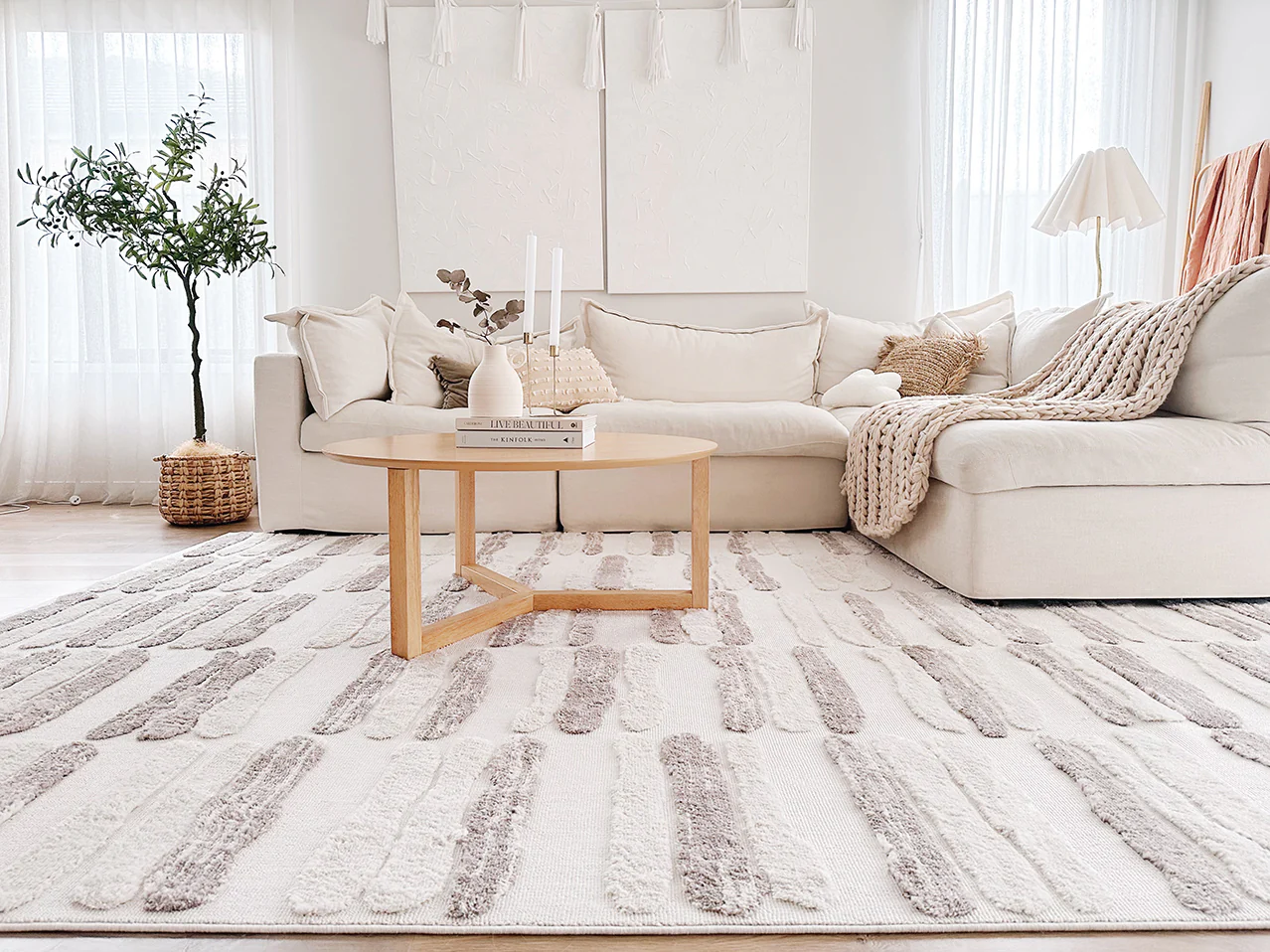 Luiza Ivory and Beige Abstract Striped Rug - Image 3