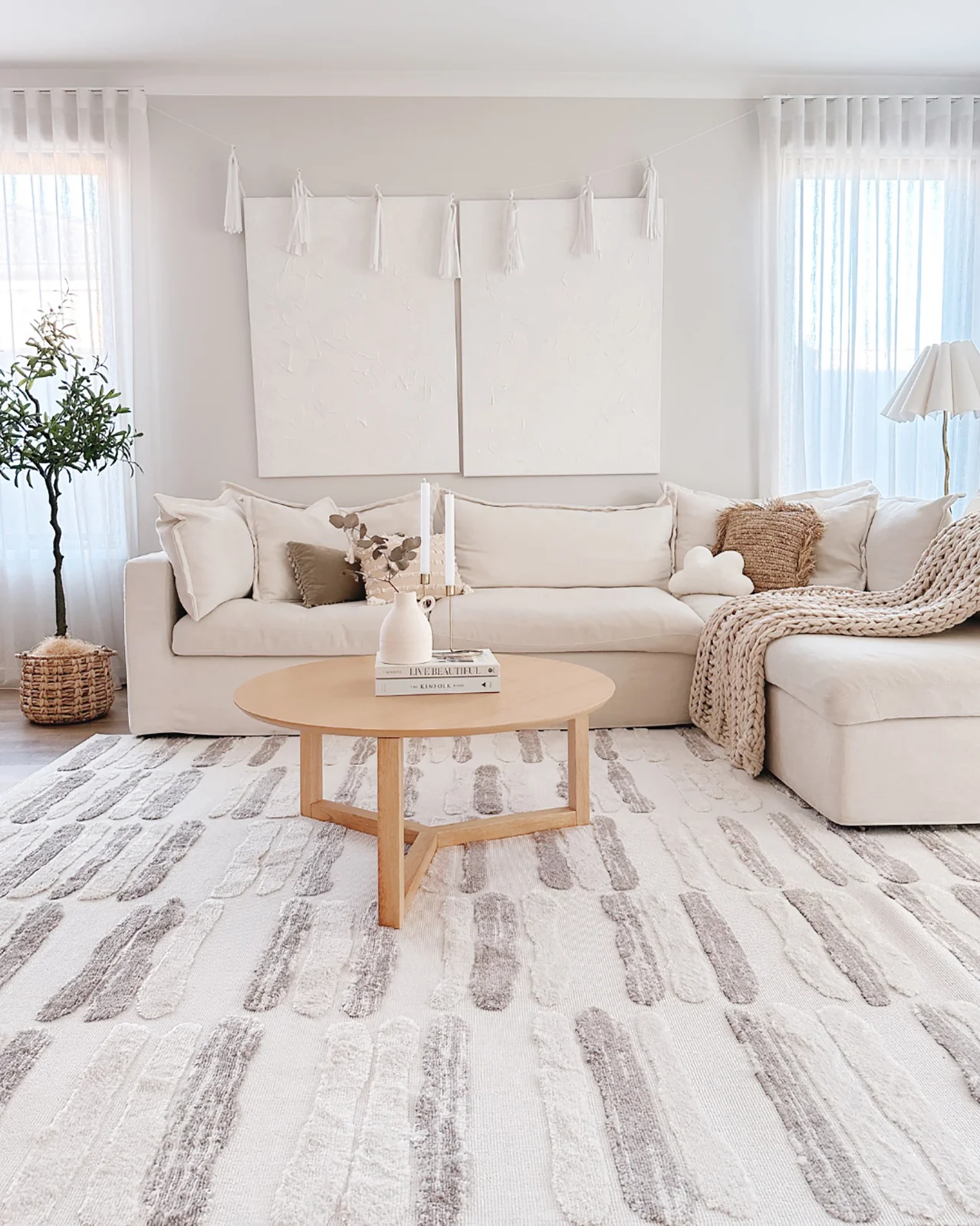 Luiza Ivory and Beige Abstract Striped Rug - Image 4