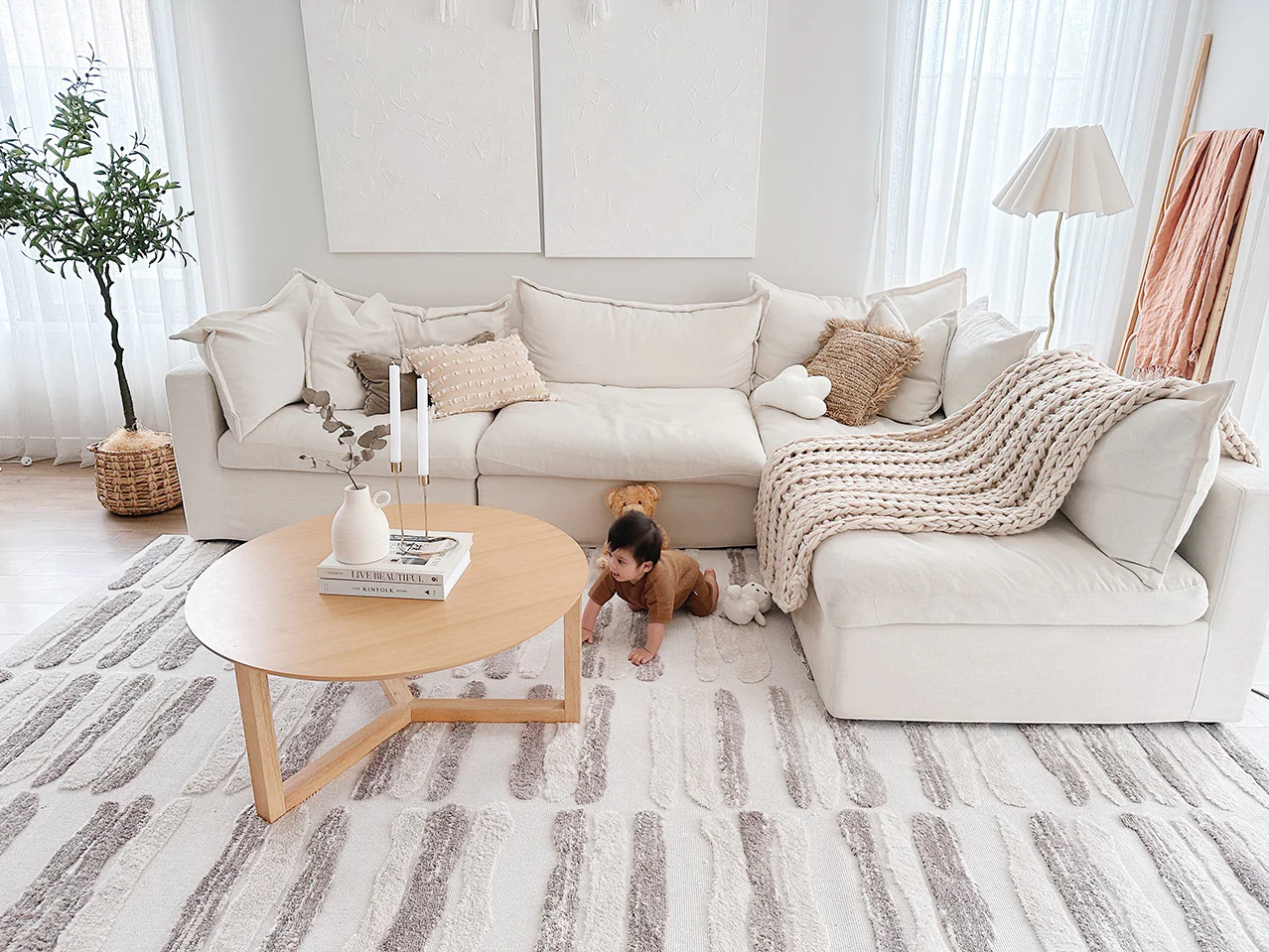 Luiza Ivory and Beige Abstract Striped Rug - Image 5