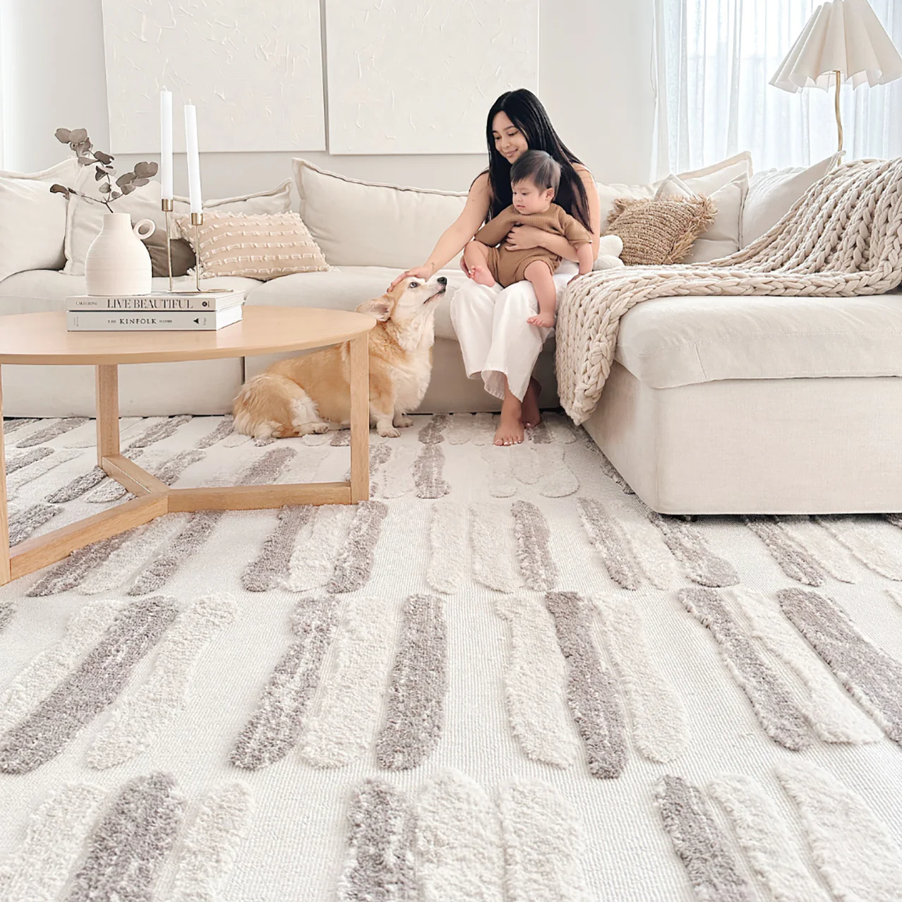 Luiza Ivory and Beige Abstract Striped Rug - Image 6
