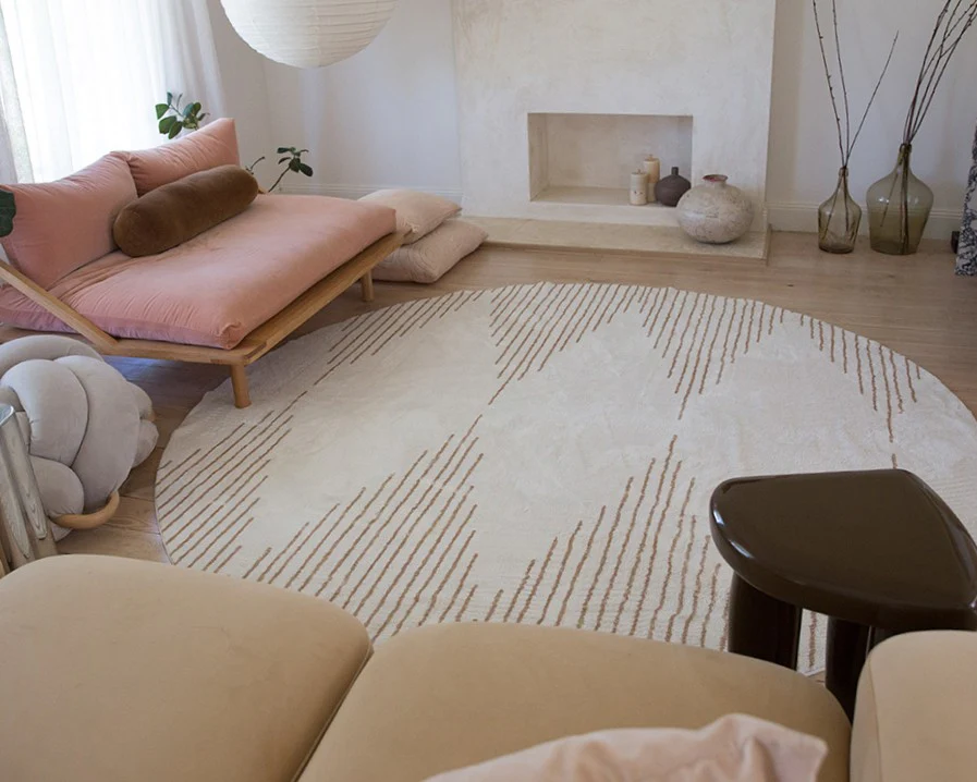 Lyra Ivory and Brown Diamond Stripe Washable Round Rug - Image 3