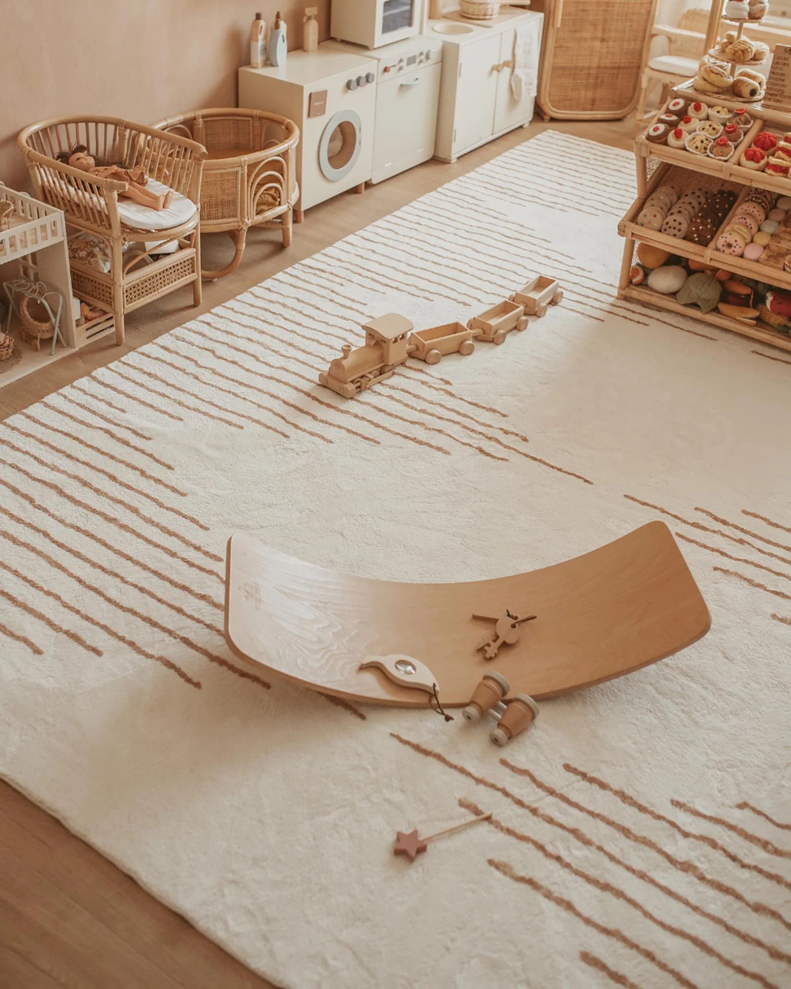 Lyra Ivory and Brown Diamond Stripe Washable Rug - Image 12