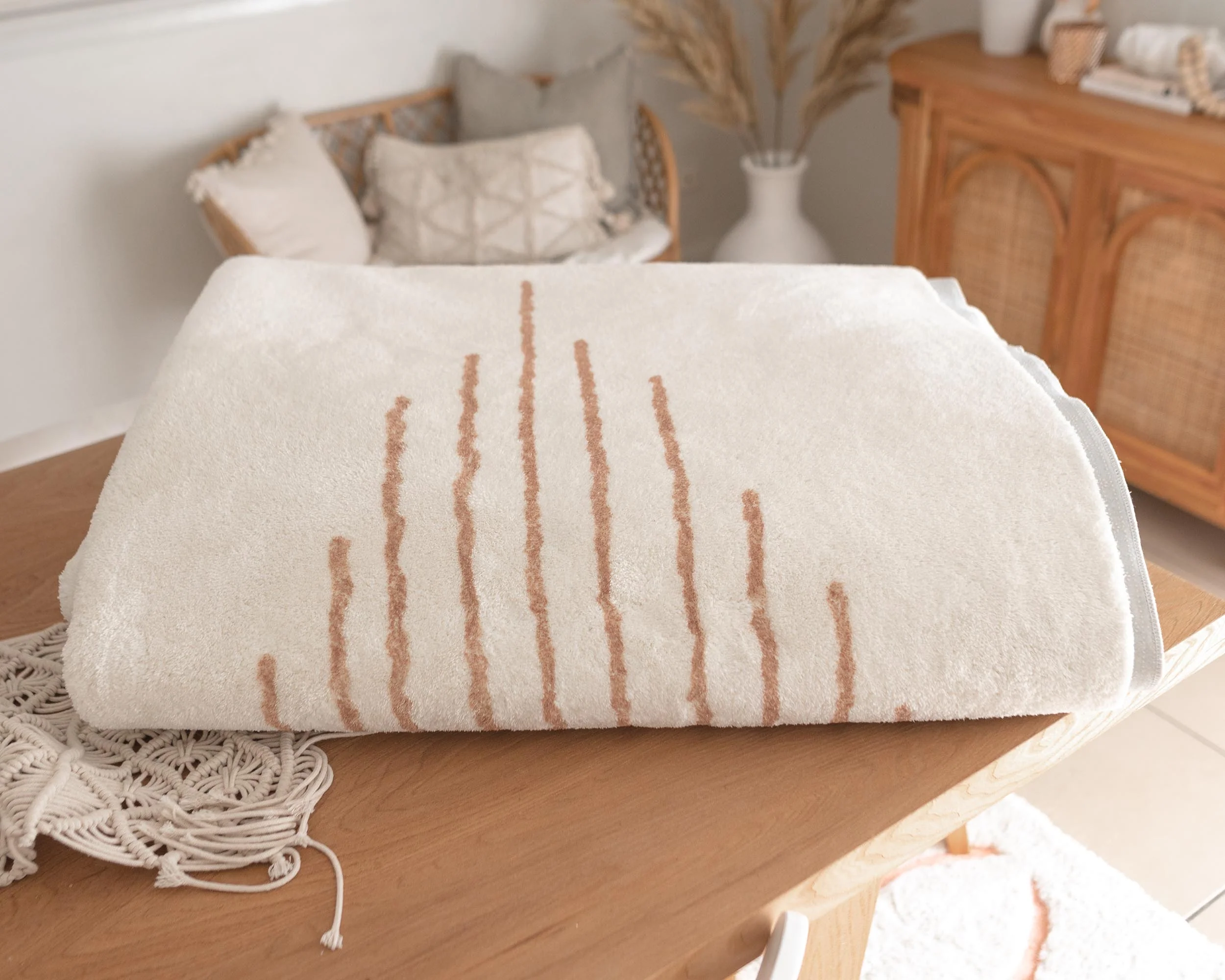Lyra Ivory and Brown Diamond Stripe Washable Rug - Image 15