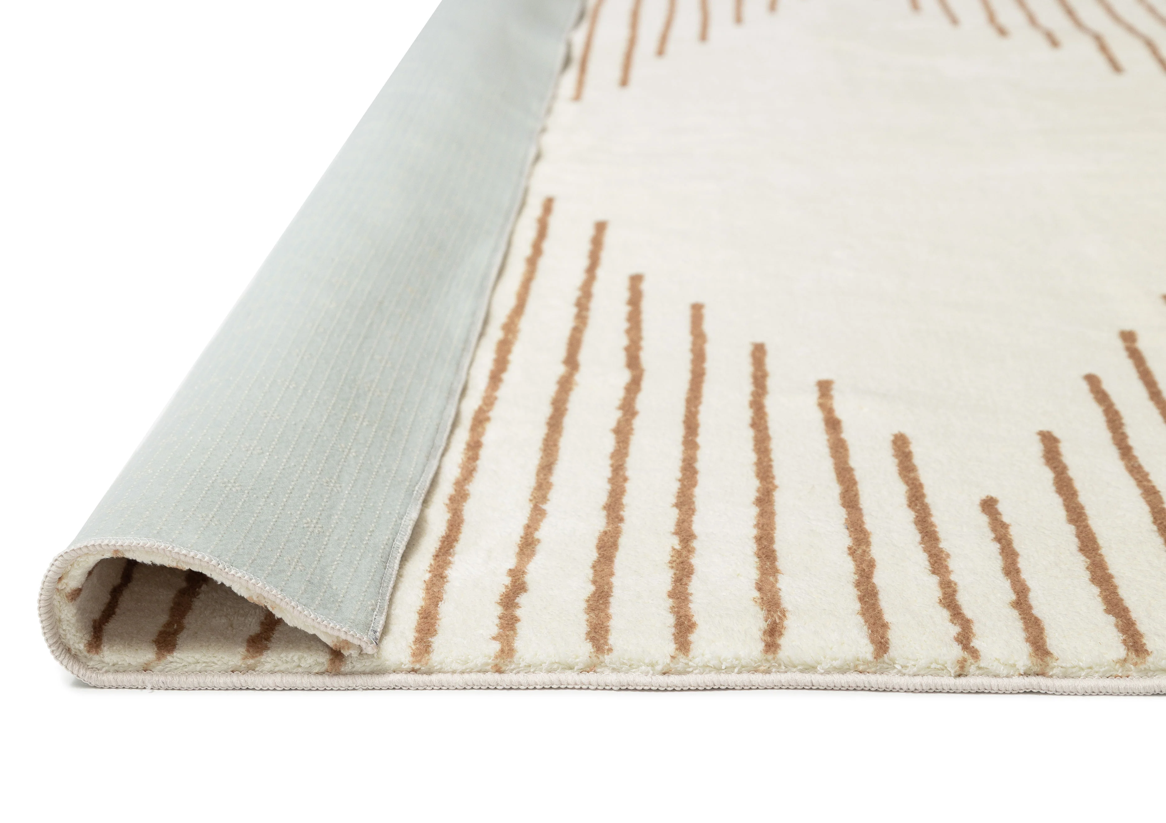 Lyra Ivory and Brown Diamond Stripe Washable Rug - Image 19