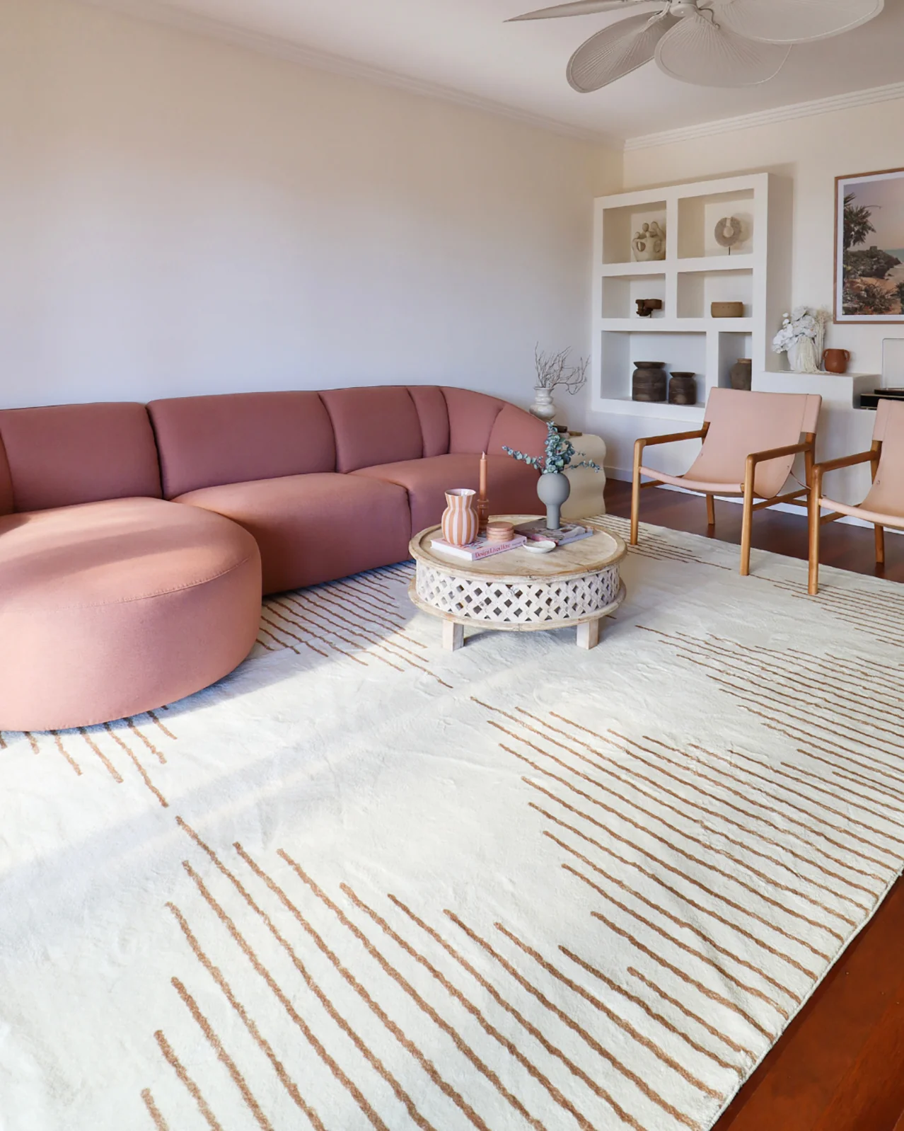 Lyra Ivory and Brown Diamond Stripe Washable Rug - Image 2