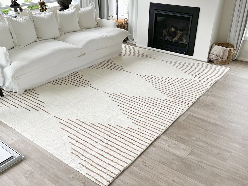 Lyra Ivory and Brown Diamond Stripe Washable Rug - Image 7
