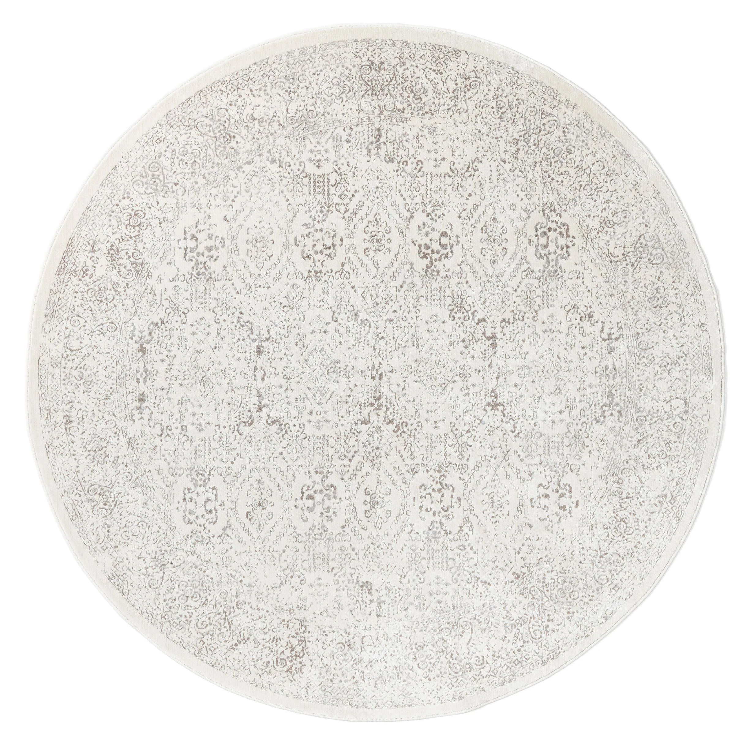 Madison Ivory And Grey Traditional Distressed Round Rug