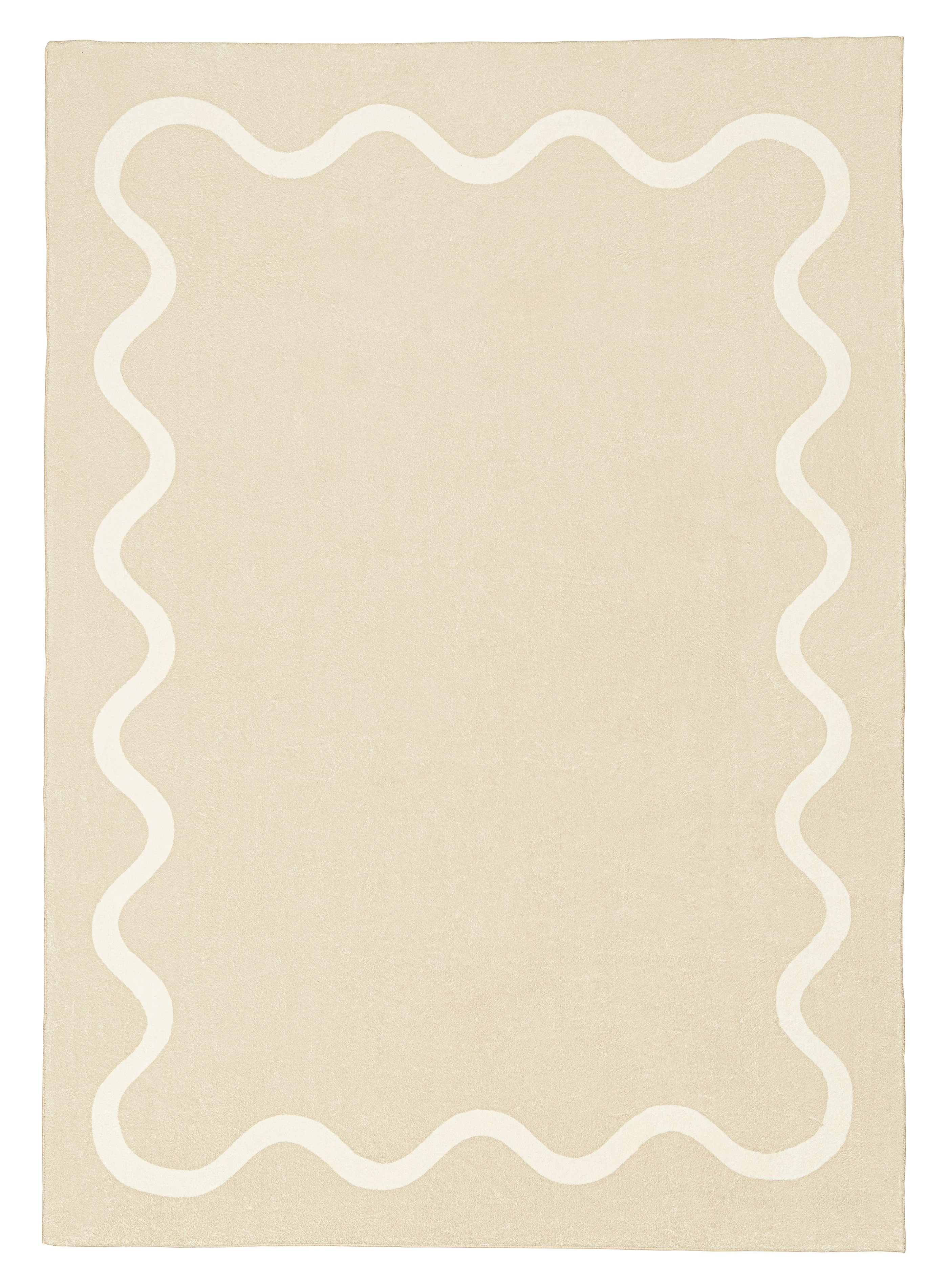 Mahali Beige Ivory Wiggle Bordered Washable Rug