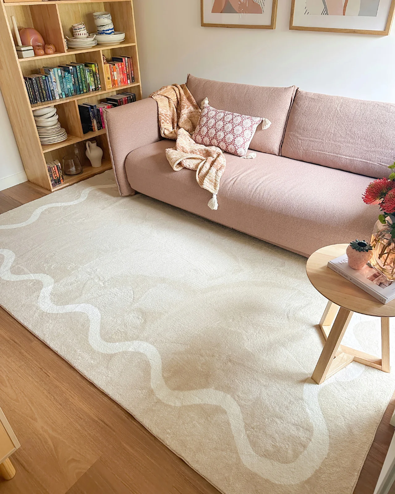 Mahali Beige Ivory Wiggle Bordered Washable Rug - Image 2