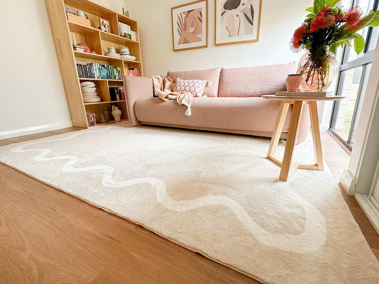 Mahali Beige Ivory Wiggle Bordered Washable Rug - Image 3