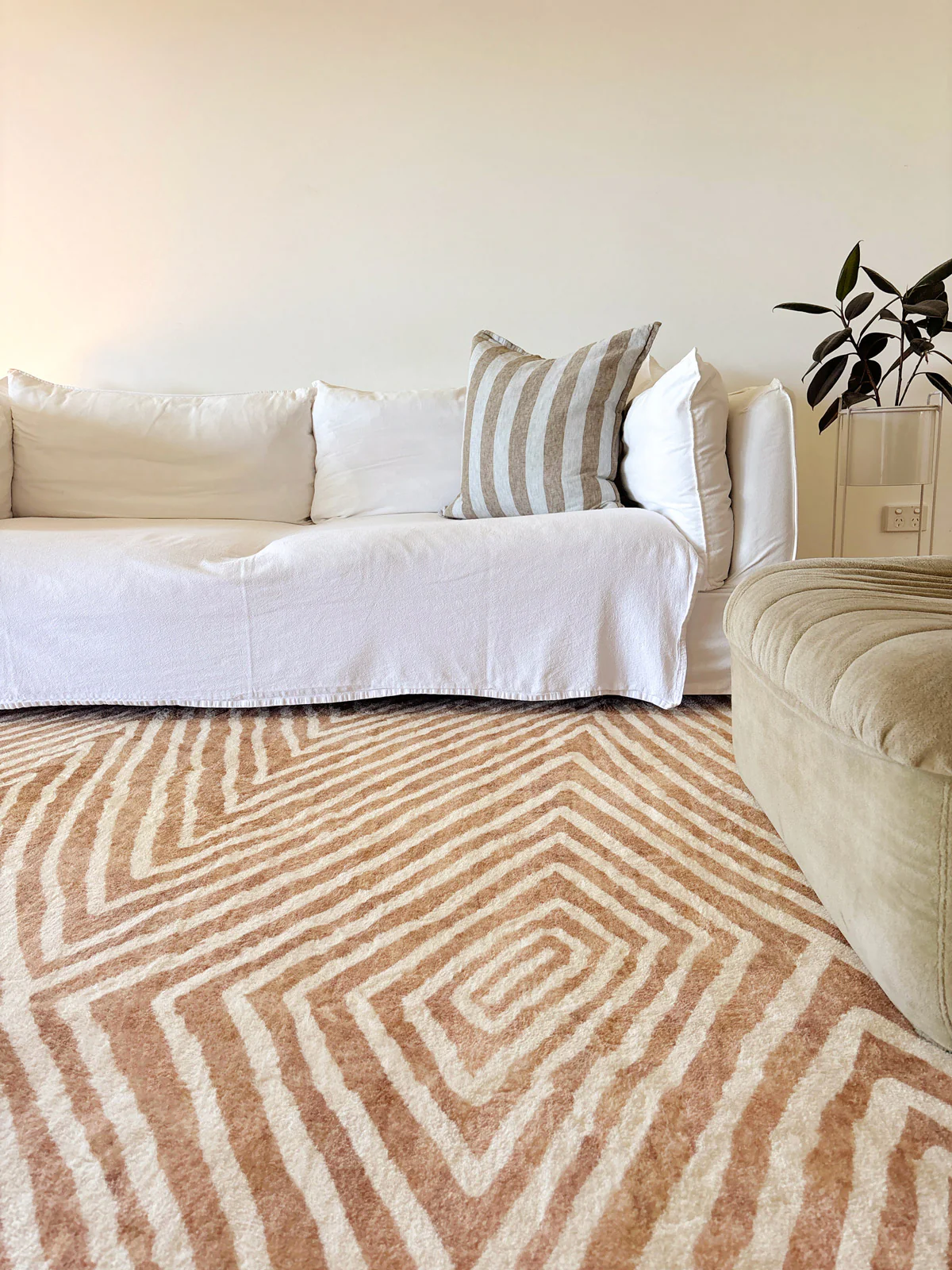 Margaux Brown Beige Diamond Tribal Pattern Washable Rug - Image 3