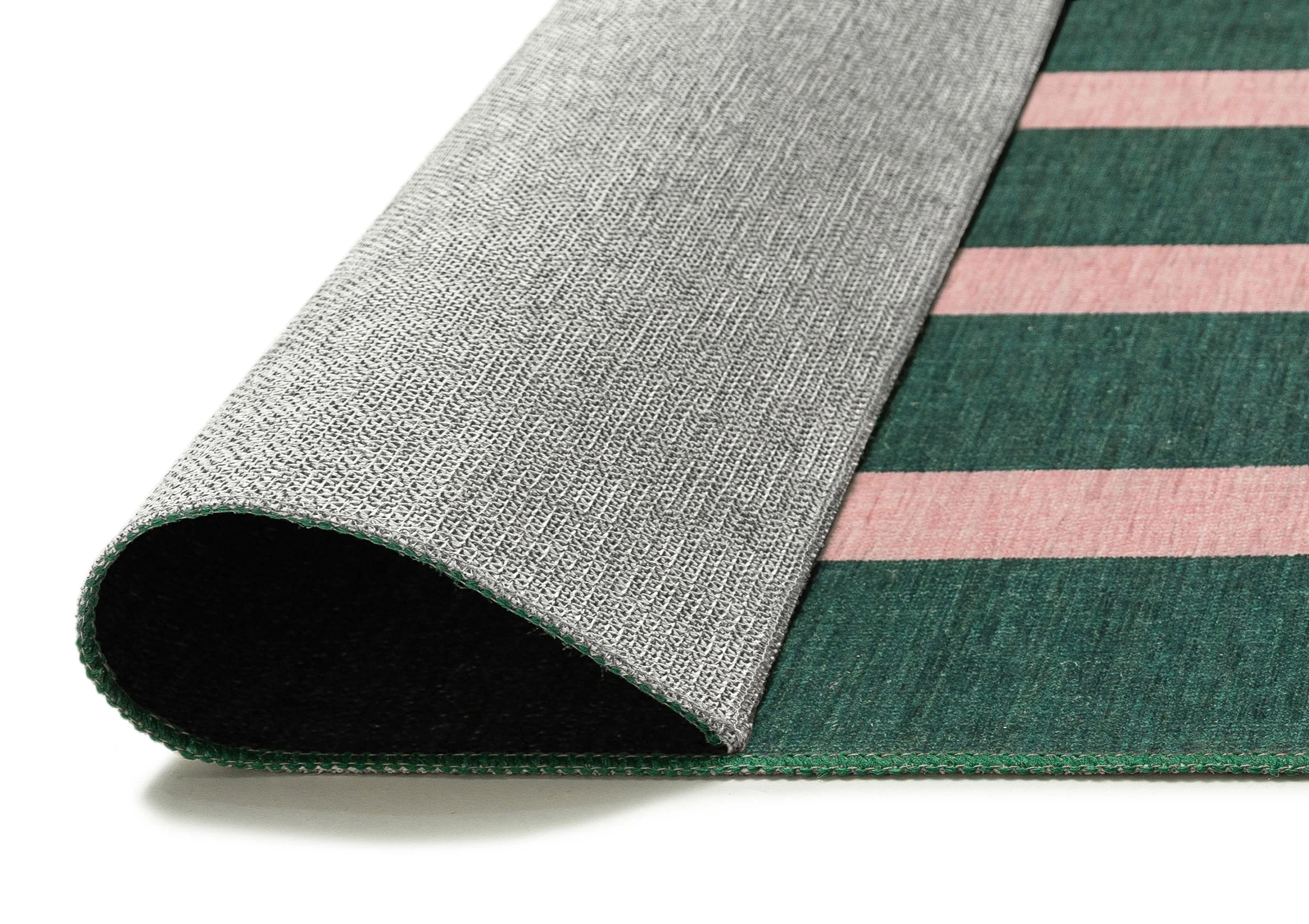 Marilyn Deep Forest Green and Blush Pink Striped Indoor Outdoor Rug - Image 11