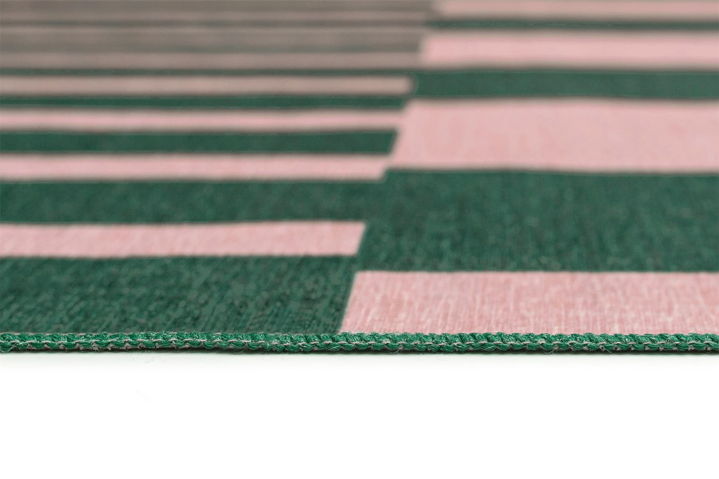 Marilyn Deep Forest Green and Blush Pink Striped Indoor Outdoor Rug - Image 13