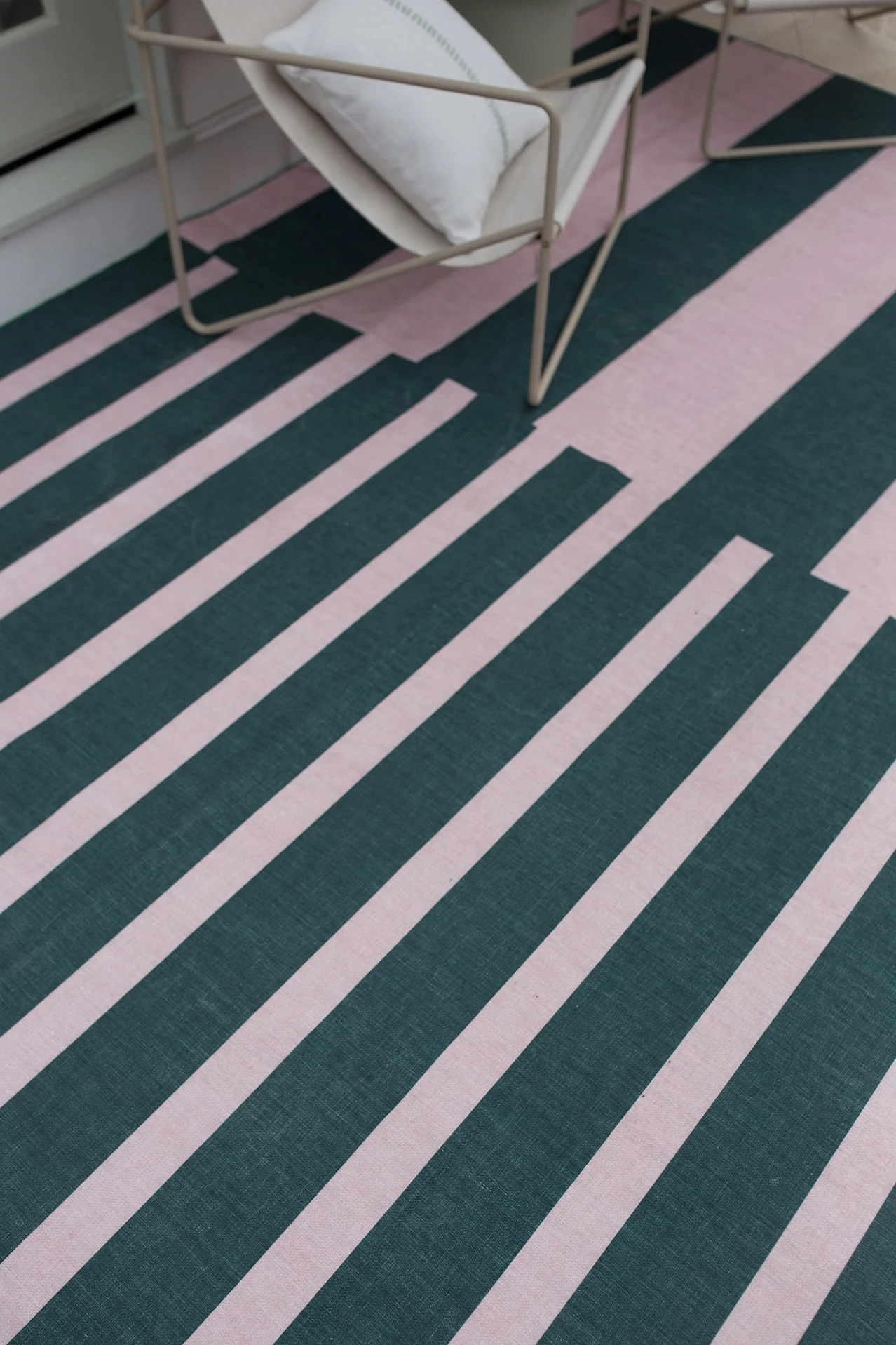 Marilyn Deep Forest Green and Blush Pink Striped Indoor Outdoor Rug - Image 7