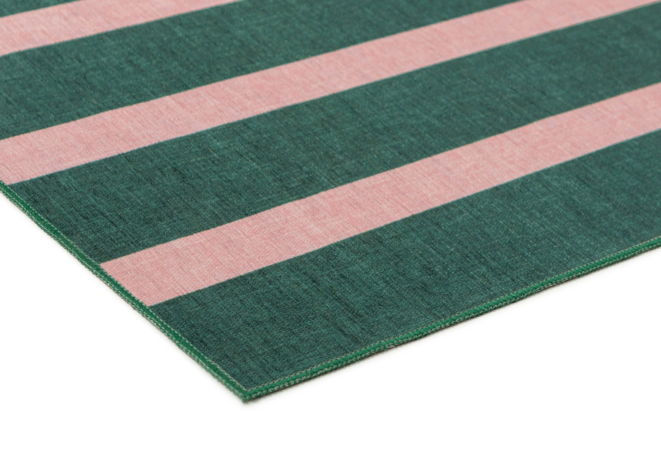 Marilyn Deep Forest Green and Blush Pink Striped Indoor Outdoor Rug - Image 9