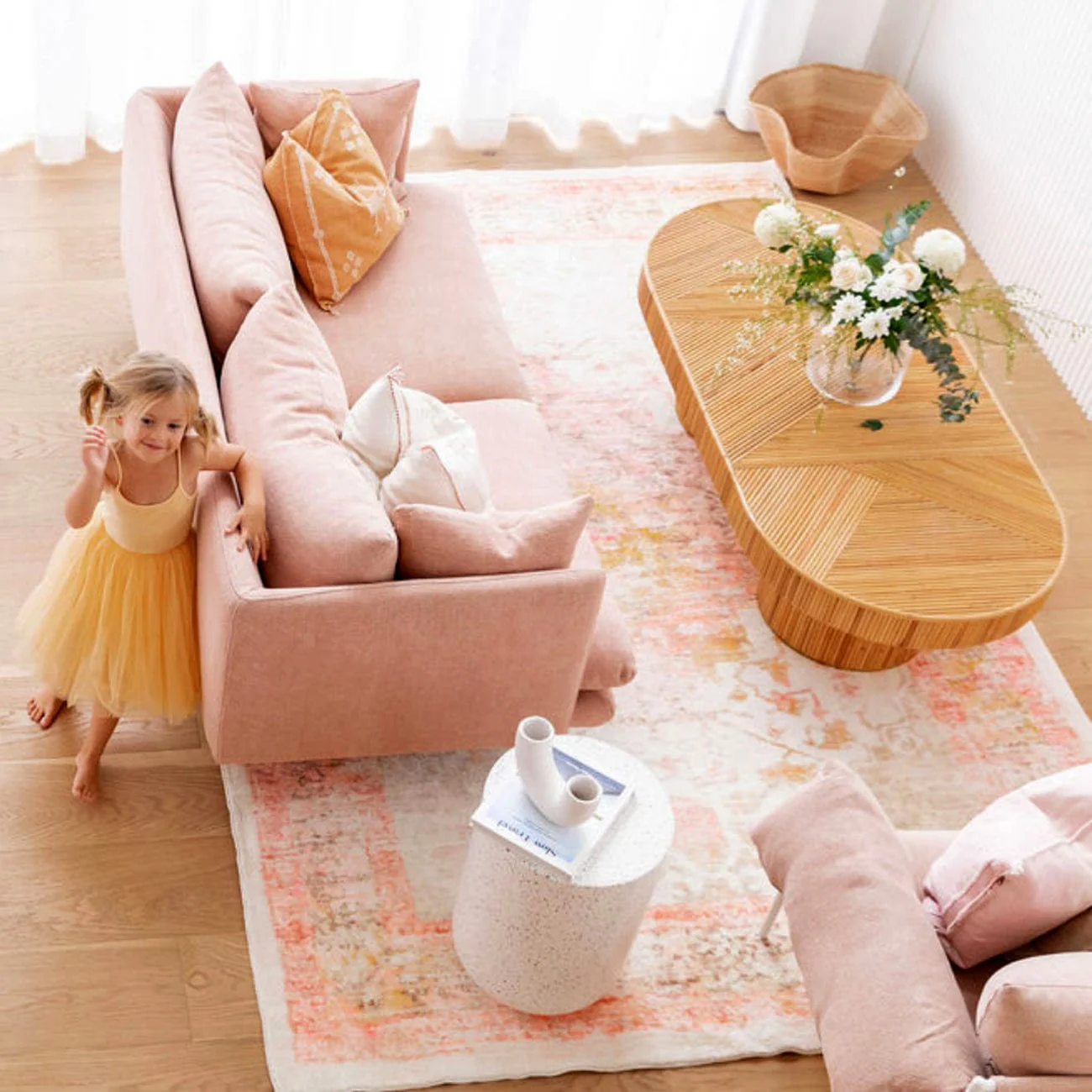 Marissa Orange Peach and Cream Medallion Washable Rug - Image 4