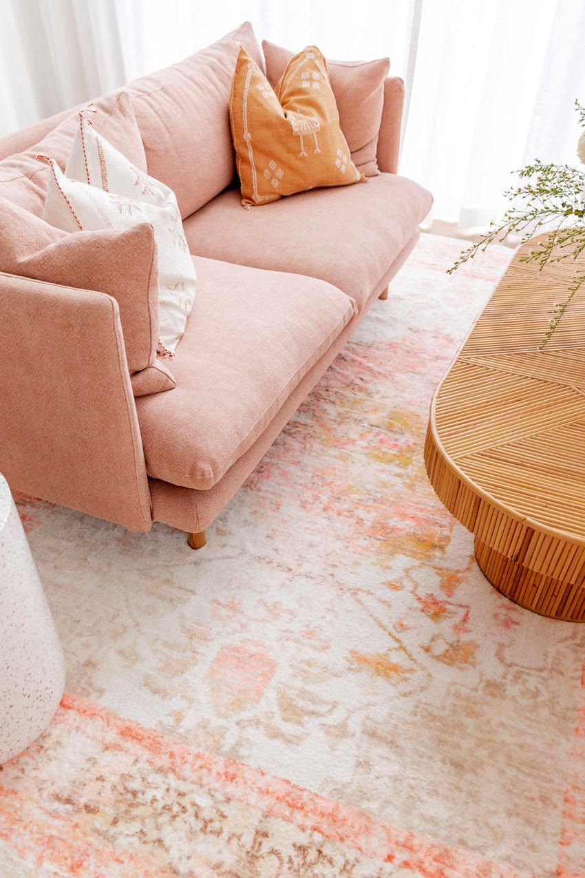 Marissa Orange Peach and Cream Medallion Washable Rug - Image 5