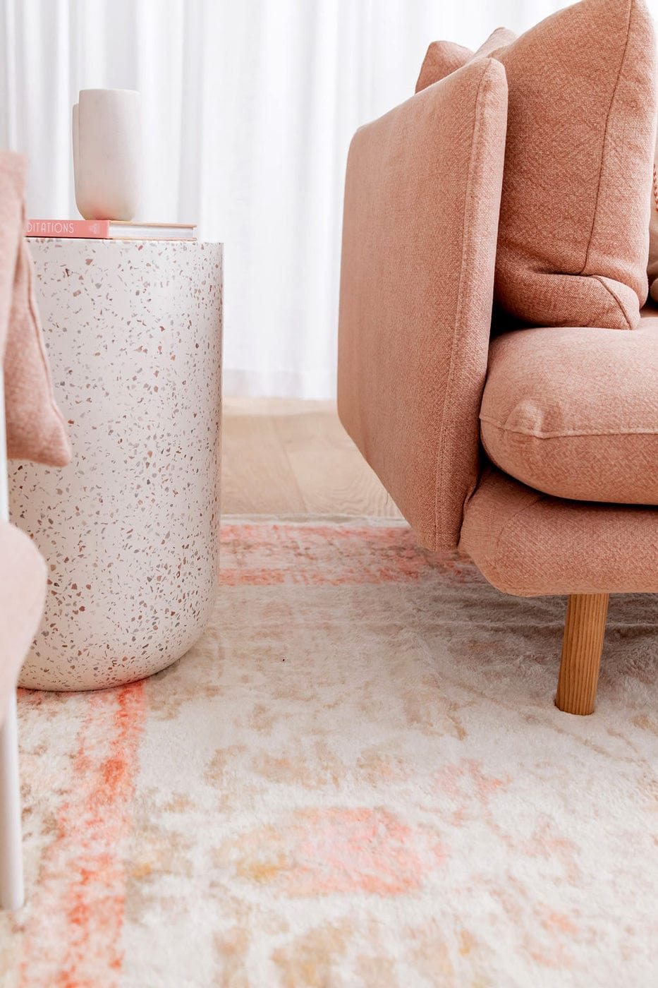 Marissa Orange Peach and Cream Medallion Washable Rug - Image 9