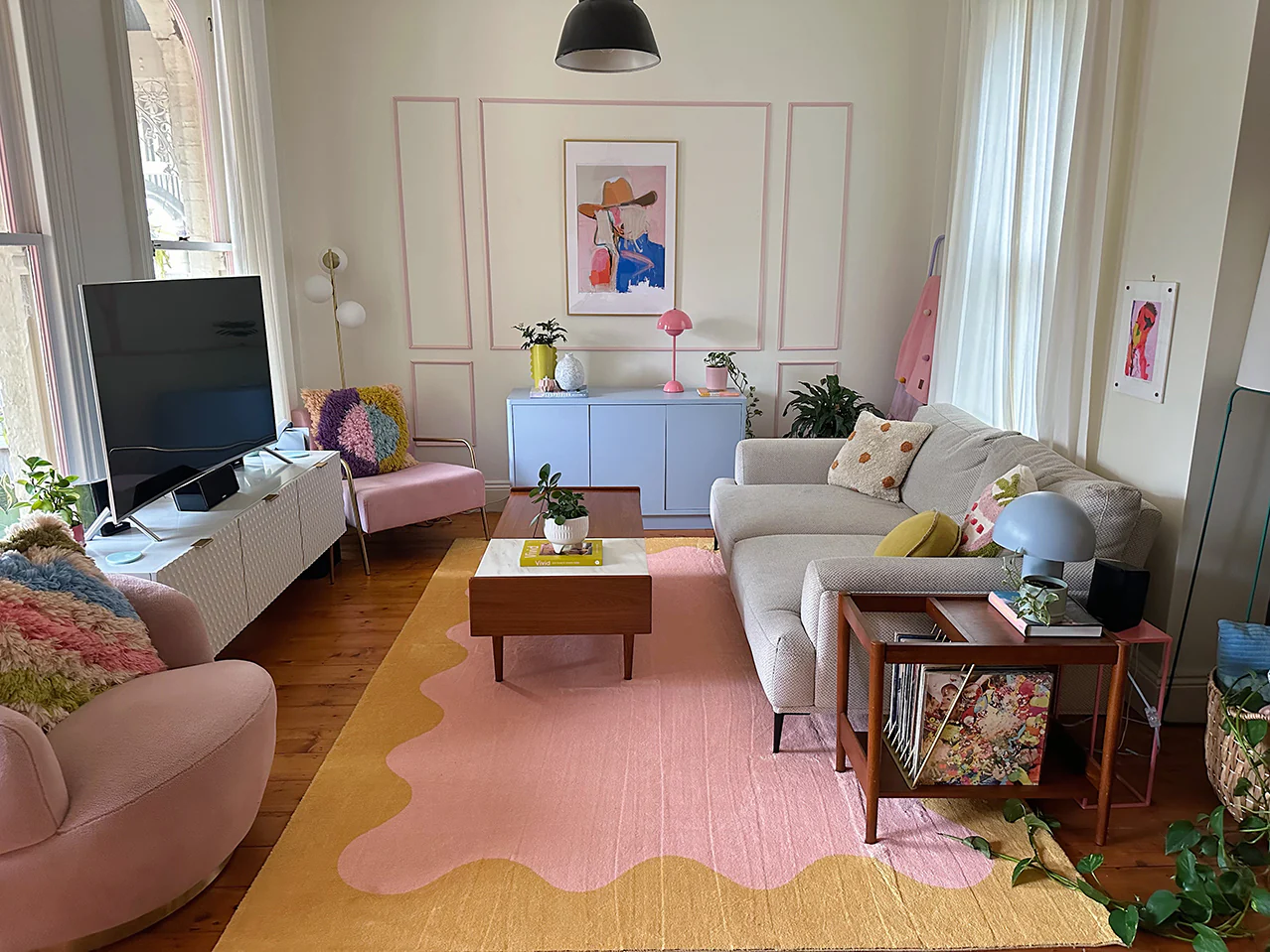 Melody Pink and Yellow Wiggle Bordered Washable Rug - Image 10