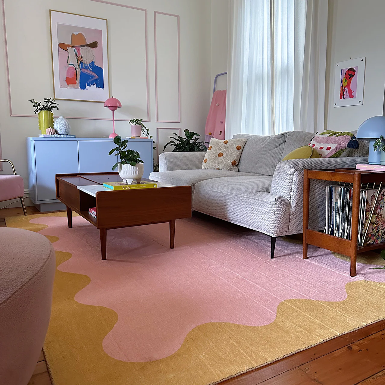 Melody Pink and Yellow Wiggle Bordered Washable Rug - Image 11