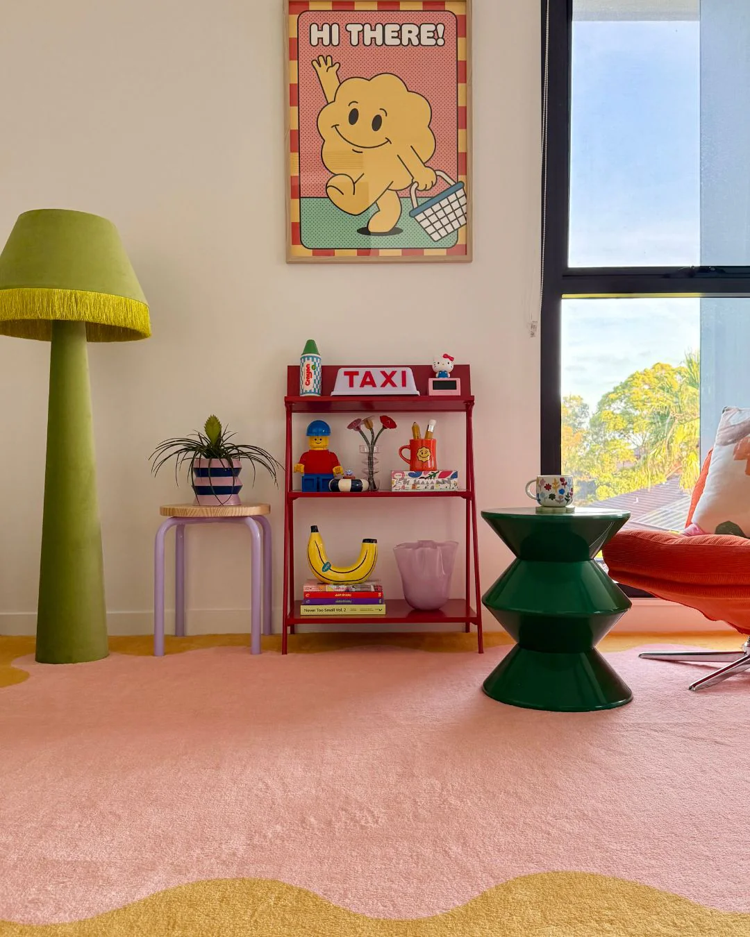 Melody Pink and Yellow Wiggle Bordered Washable Rug - Image 2