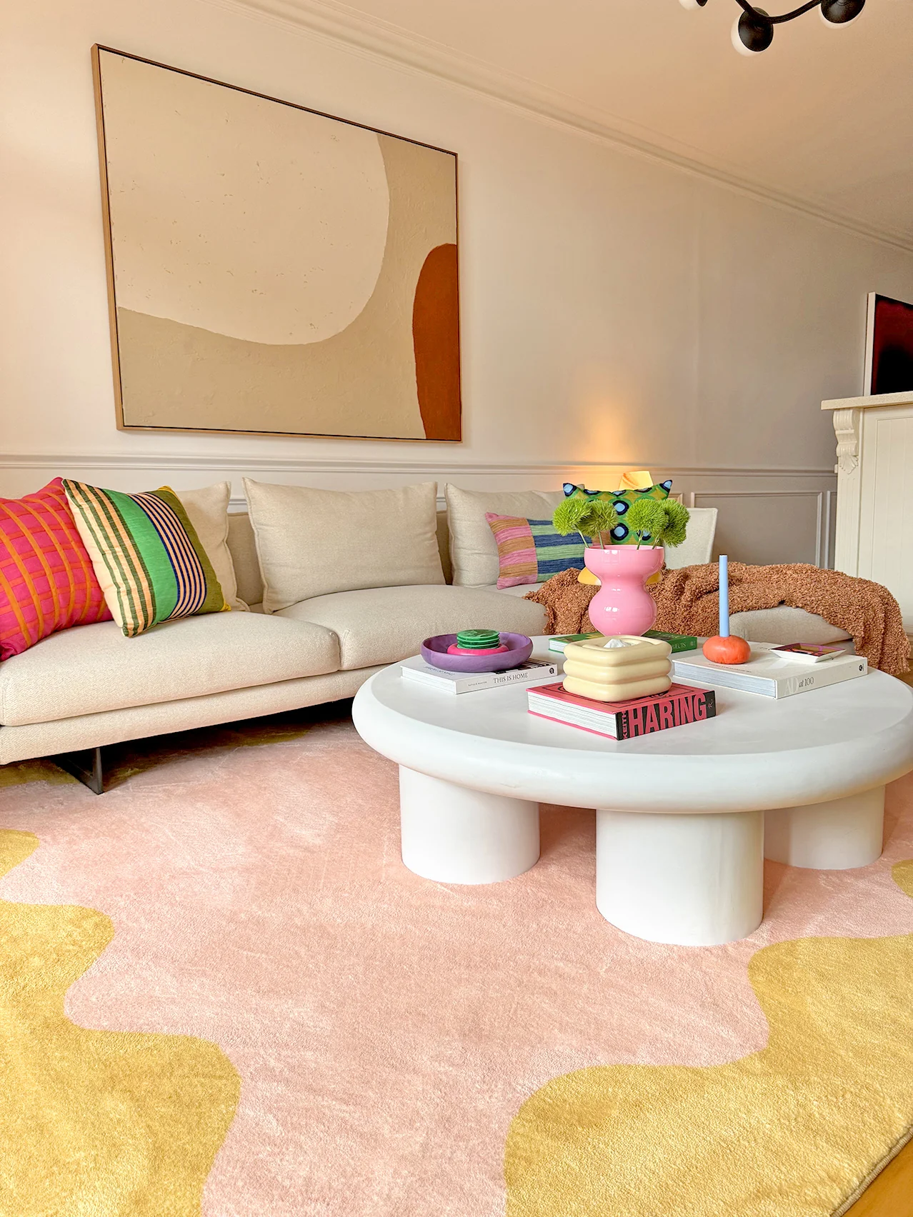 Melody Pink and Yellow Wiggle Bordered Washable Rug - Image 6