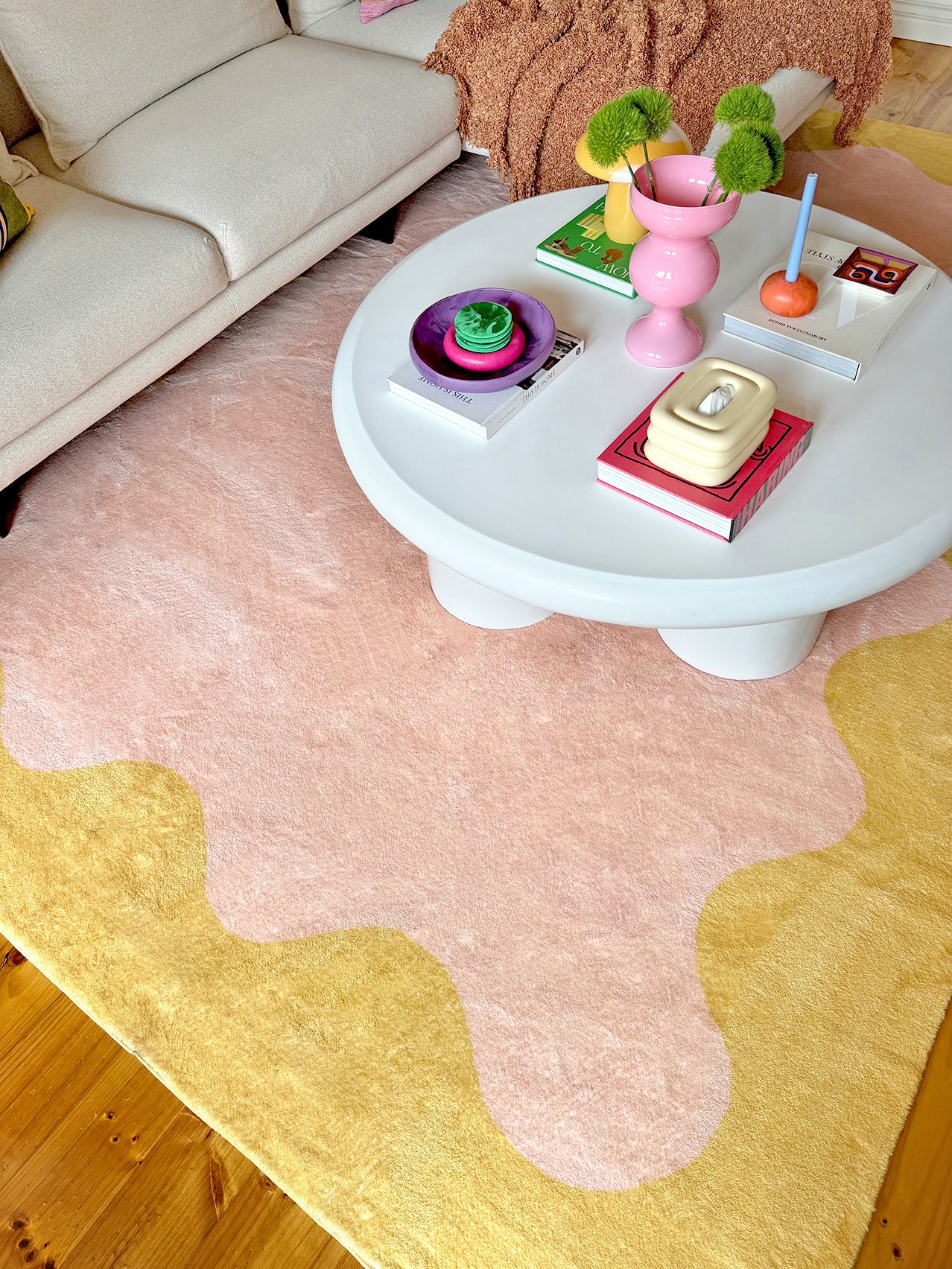 Melody Pink and Yellow Wiggle Bordered Washable Rug - Image 8