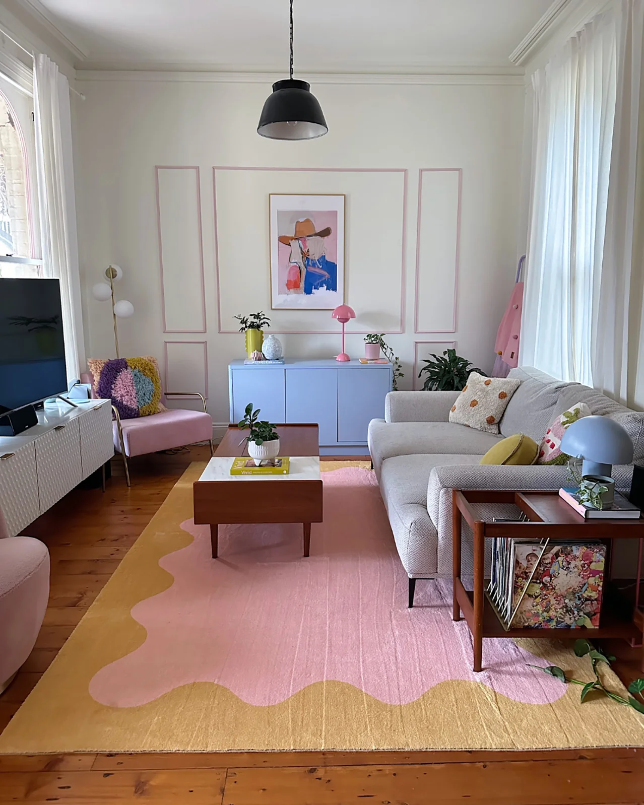 Melody Pink and Yellow Wiggle Bordered Washable Rug - Image 9