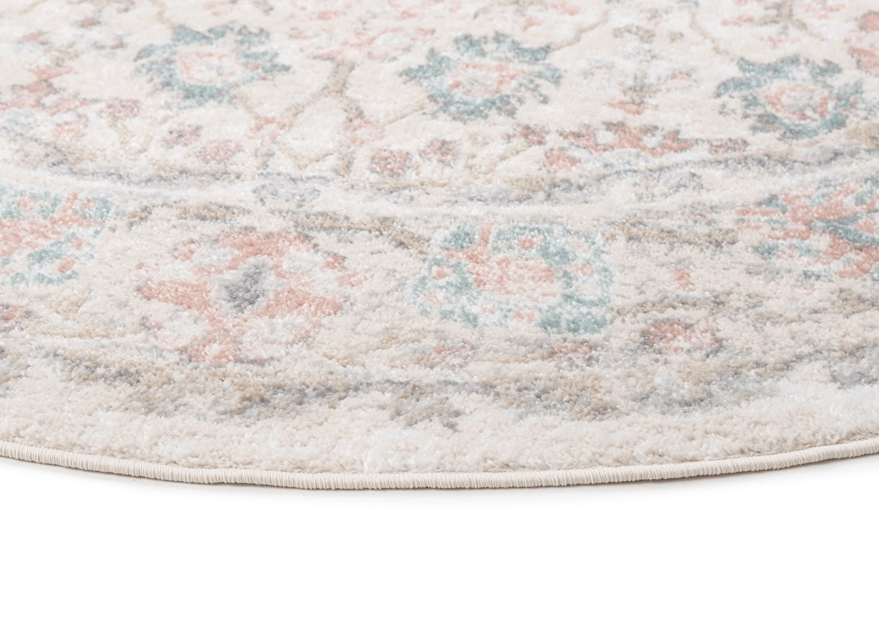 Melrose Cream and Pink Traditional Round Rug - Image 6