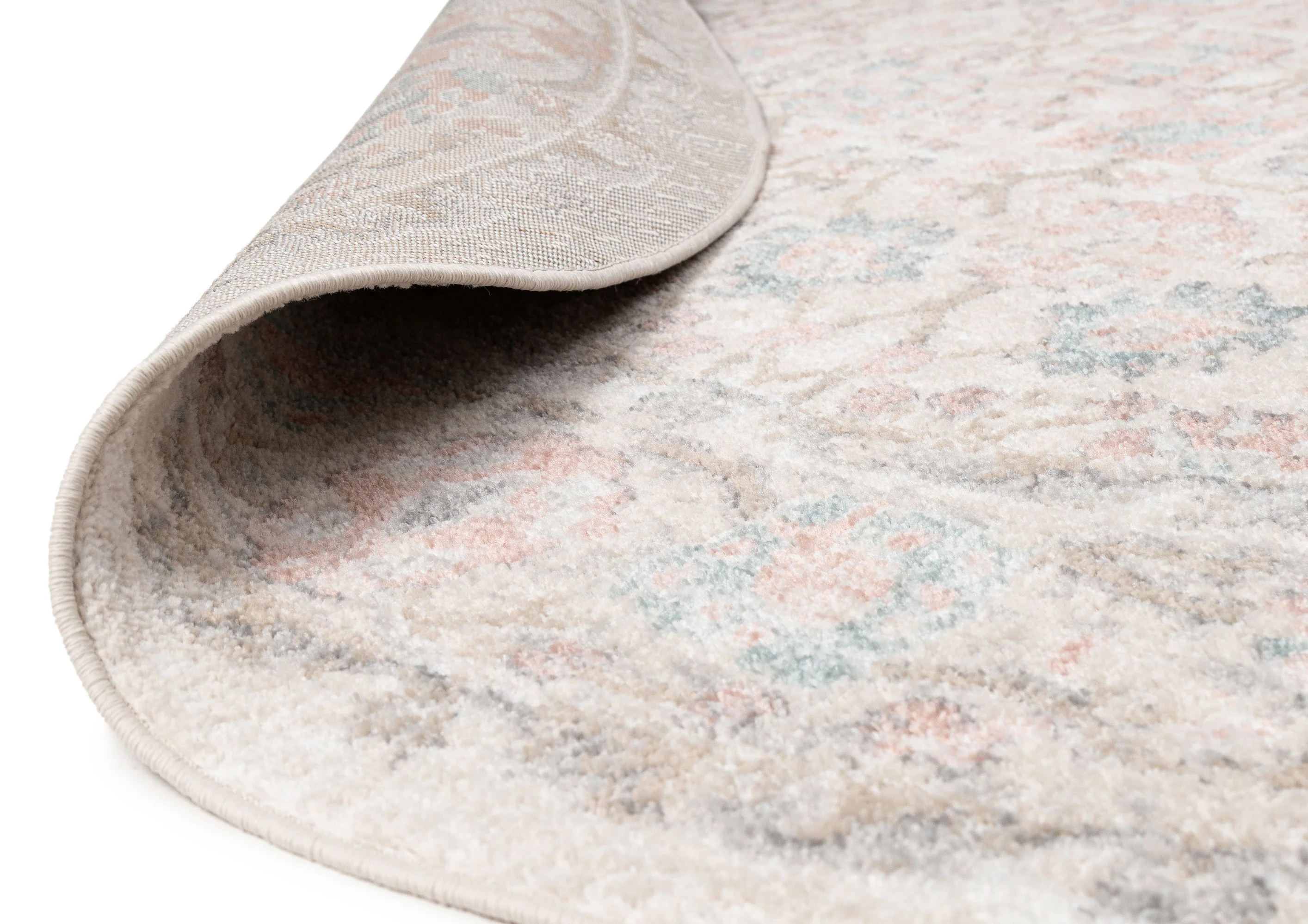 Melrose Cream and Pink Traditional Round Rug - Image 7