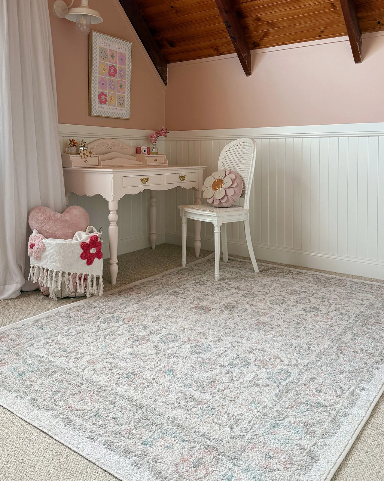 Melrose Cream and Pink Traditional Rug - Image 2