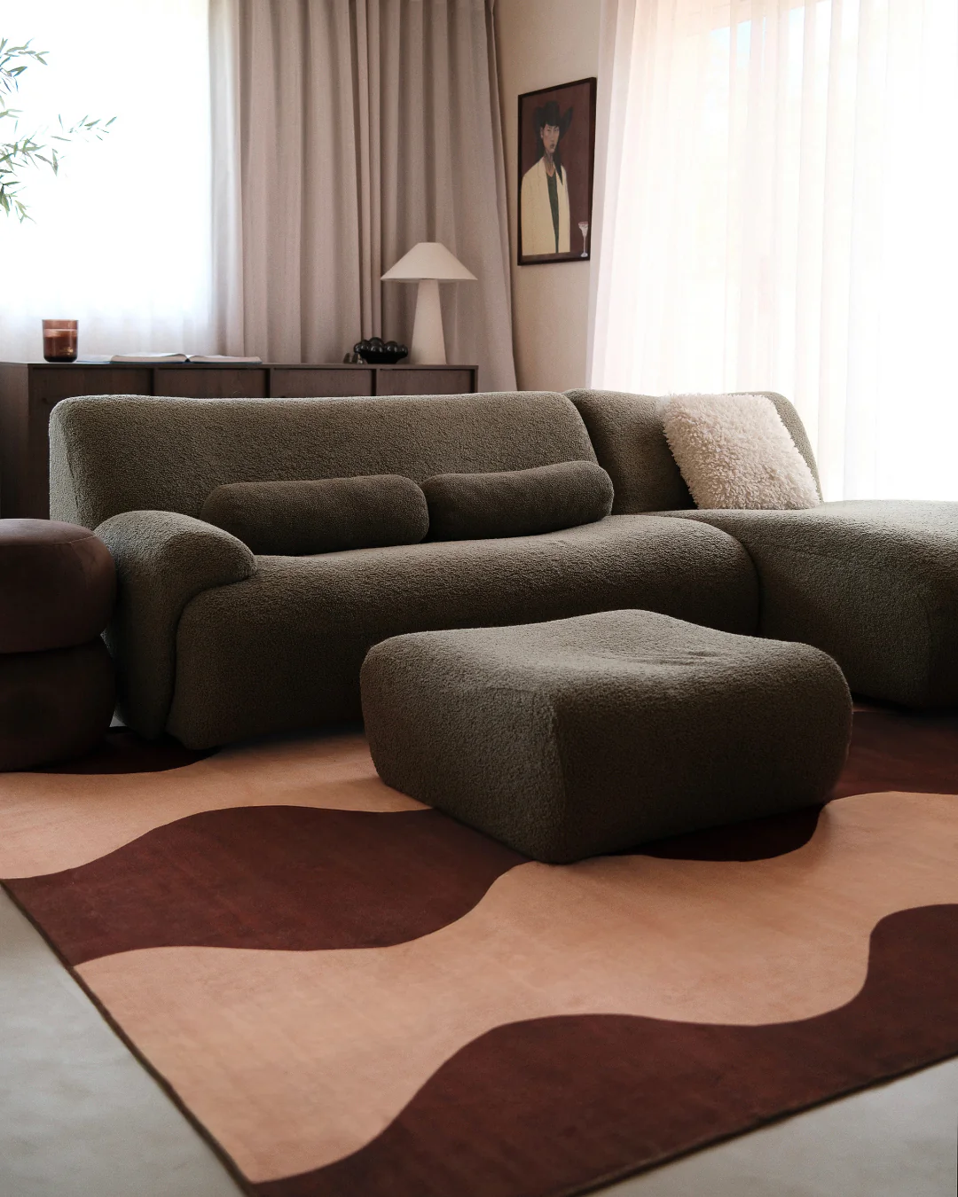 Merida Mulberry and Beige Wave Washable Rug - Image 2