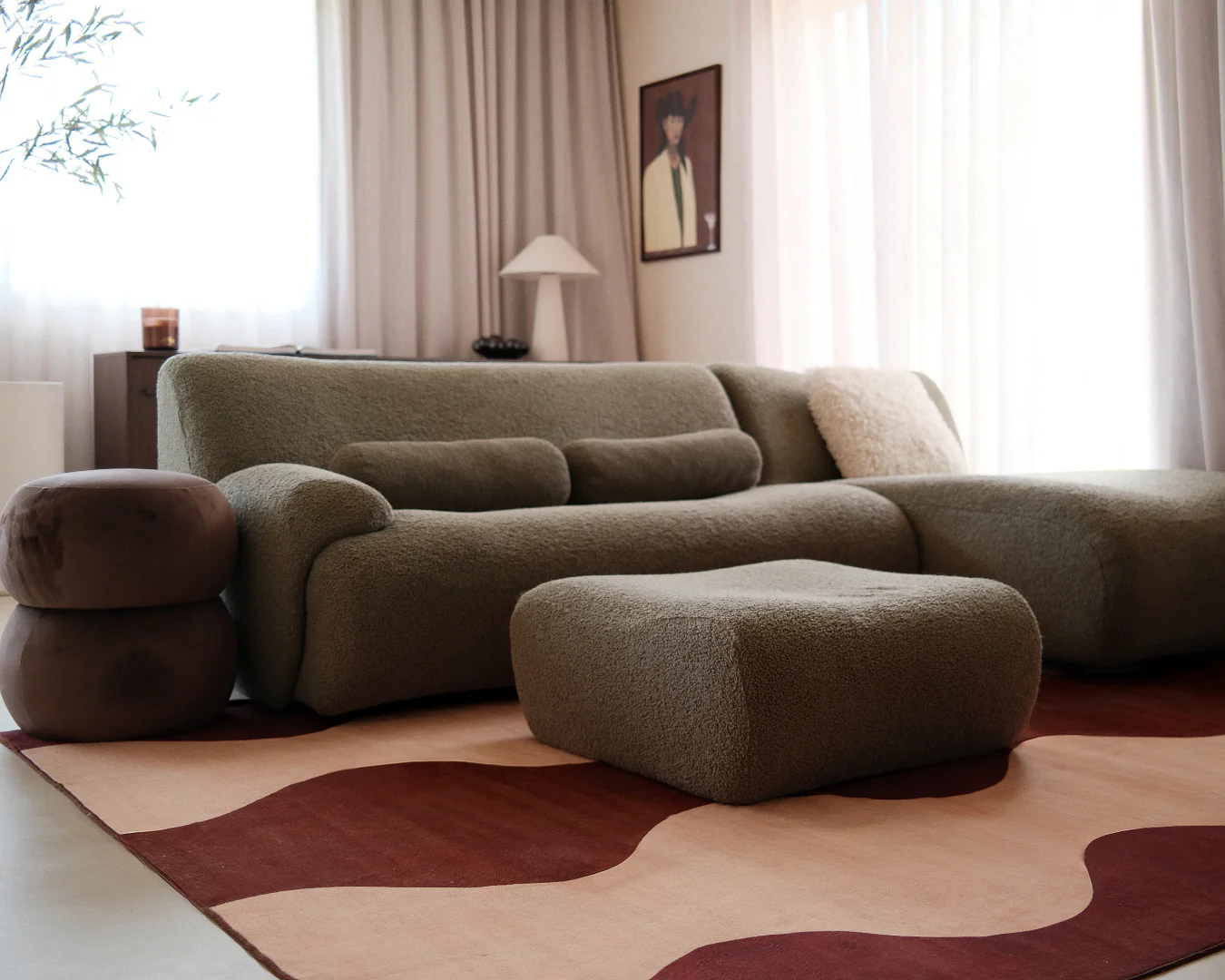 Merida Mulberry and Beige Wave Washable Rug - Image 3