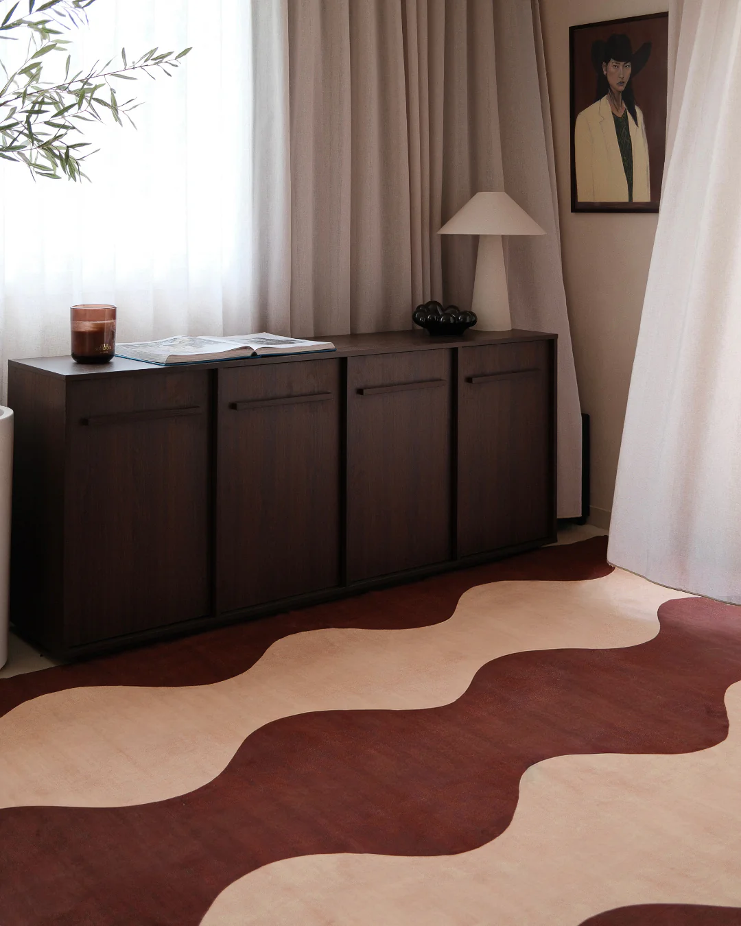 Merida Mulberry and Beige Wave Washable Rug - Image 5